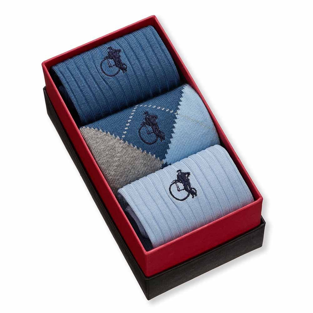 Argyle Blues, 3 - Pair Box - London Sock Company