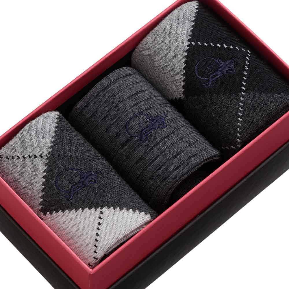 Argyle Shadow, 3 - Pair Box - London Sock Company