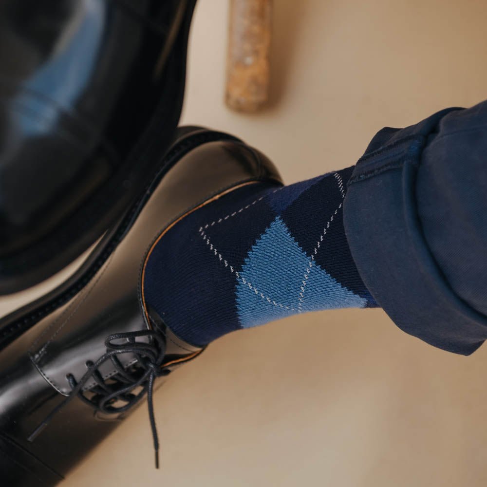 Blue Argyle, 3 - Pair Box - London Sock Company