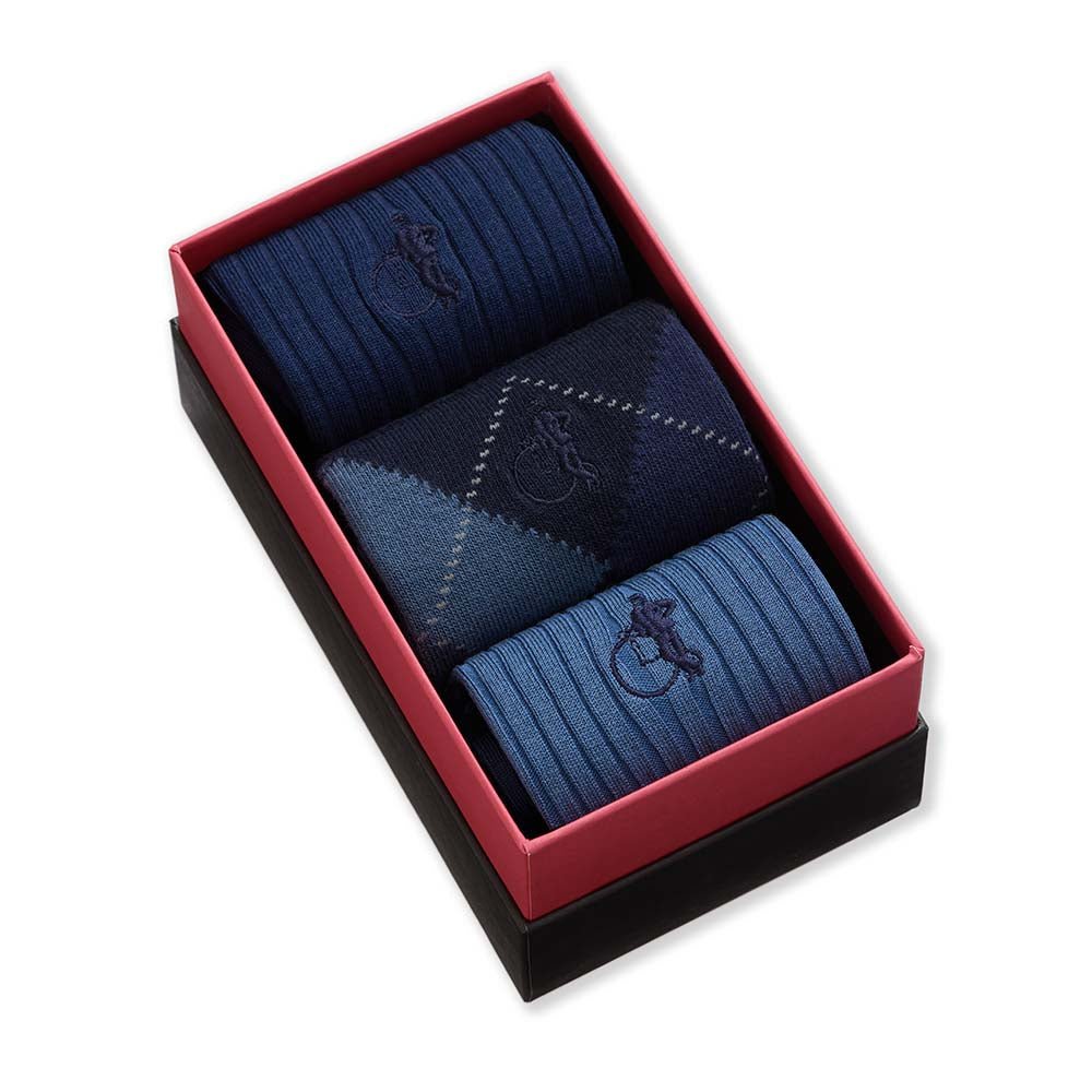 Blue Argyle, 3 - Pair Box - London Sock Company