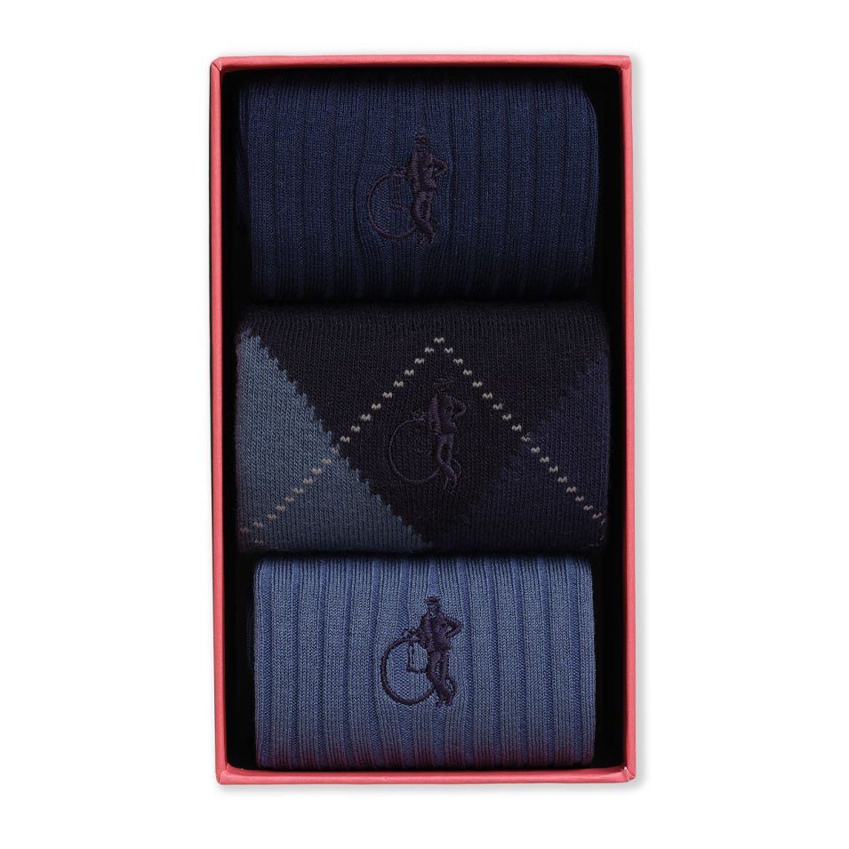 Blue Argyle, 3 - Pair Box - London Sock Company