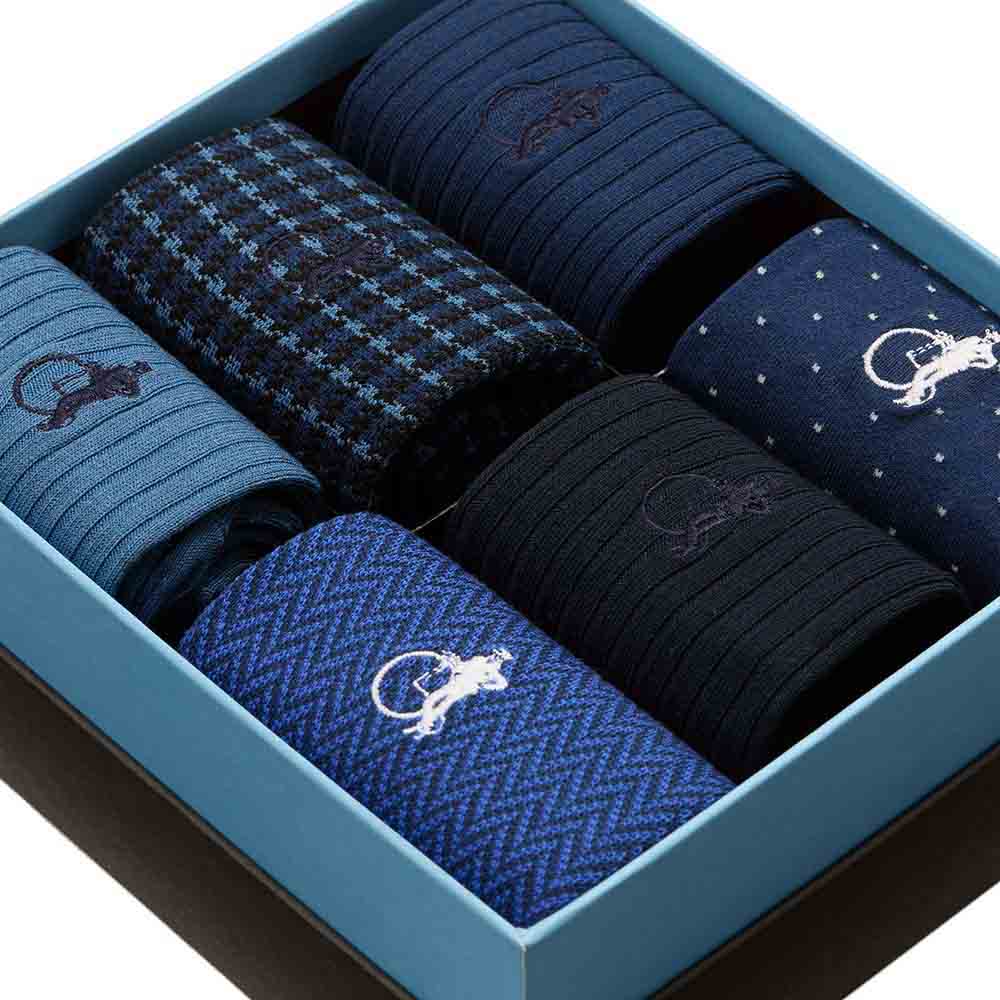 Dash of Class Navy, 6-Pair Box - London Sock Company