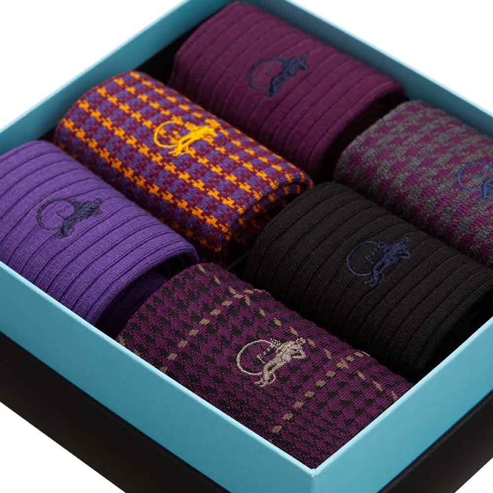 Dash of Class, Purple, 6 - Pair Box - London Sock Company