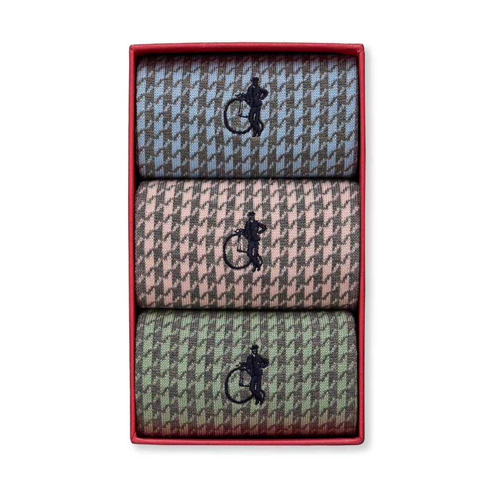 Houndstooth Pastels, 3 - Pair Box - London Sock Company