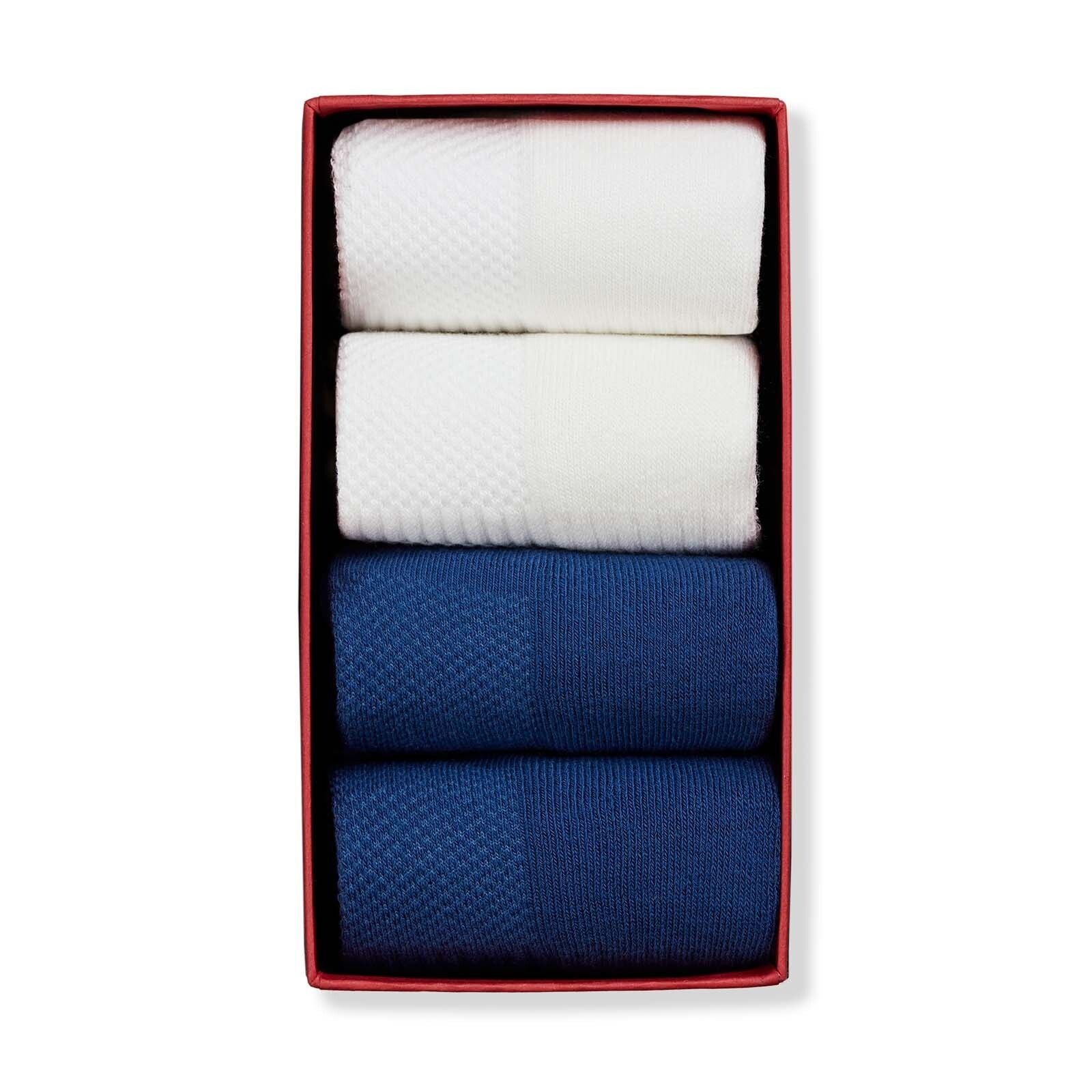 Simply Active Ankle, White & Navy, 4 - Pair Box - London Sock Company