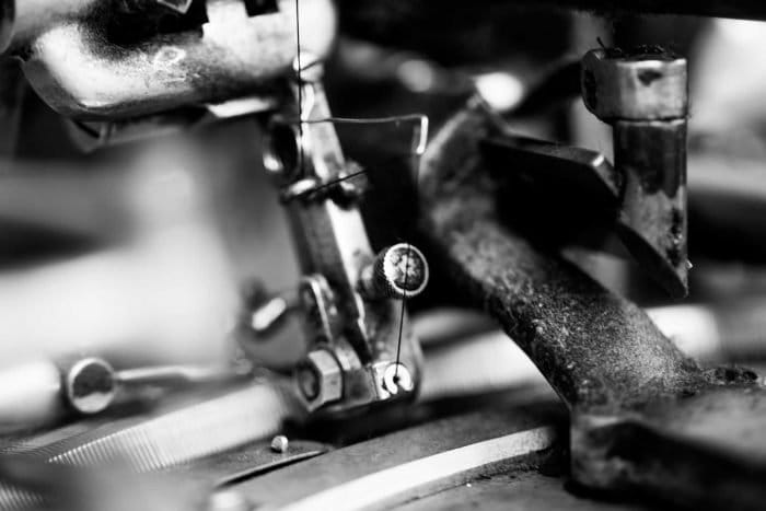 A close up shot of a sewing machine 