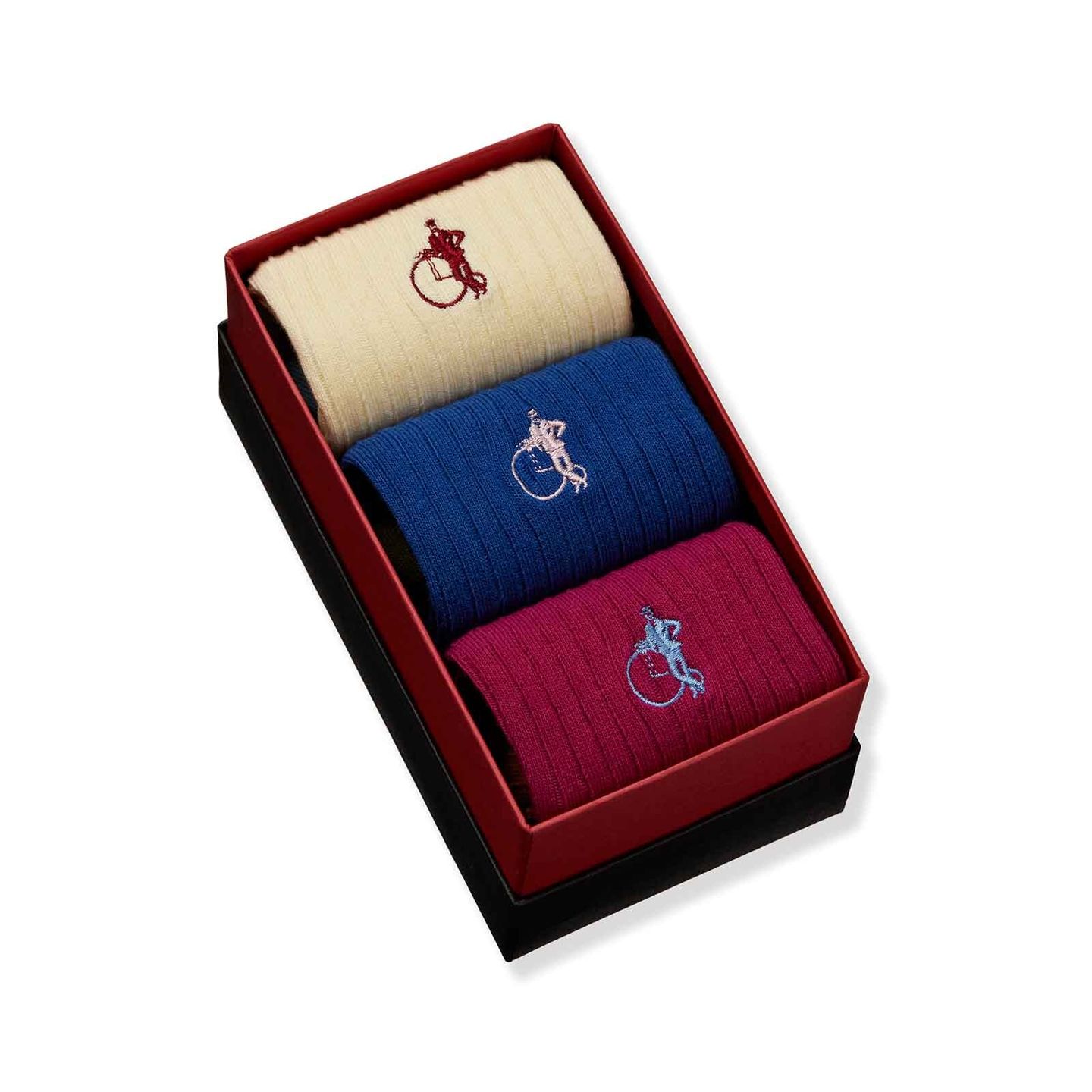 Trio hidden pop collection socks in cream, royal blue and mulberry red