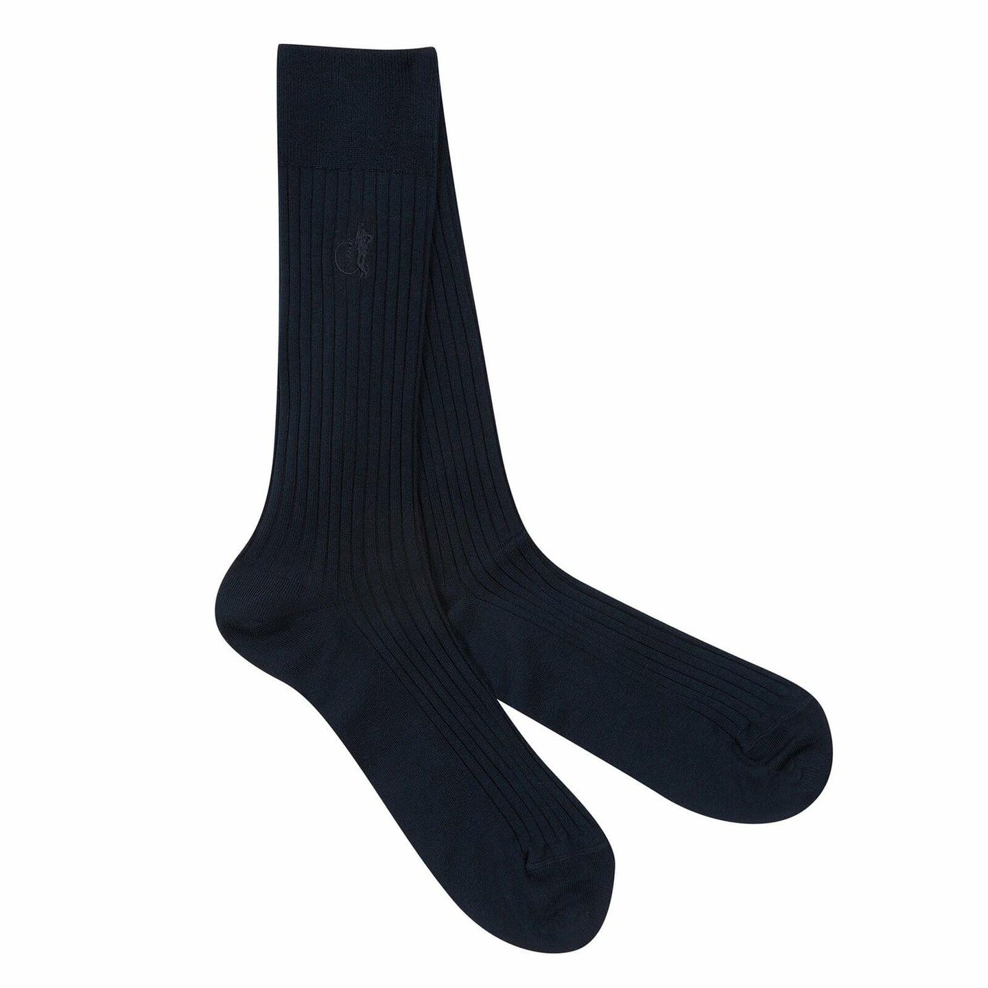 A pair of black sartorial socks with a white background
