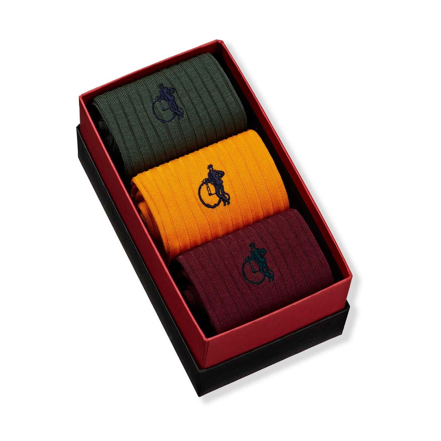 Trio collection of simply dapper in dark green, saffron and dark red