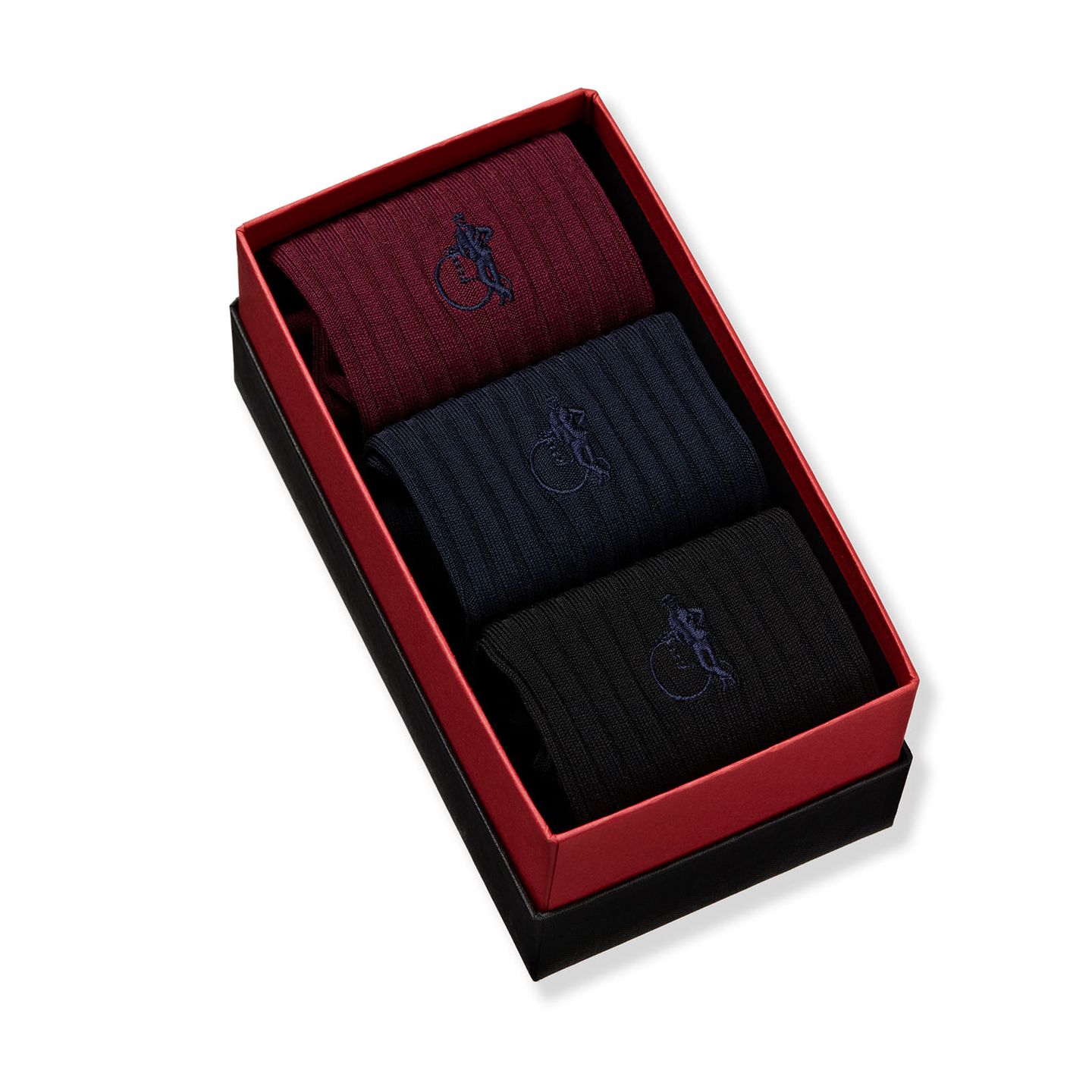 3 pair traditional sock collection in dark red, navy and black