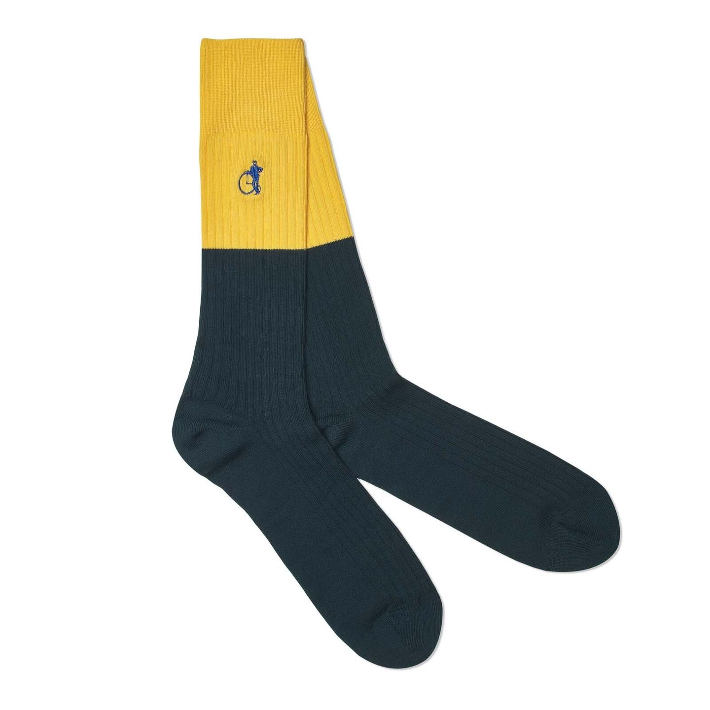 Summer Moss style socks Half Green Half Yellow Socks with London Sock Company logo embroidered