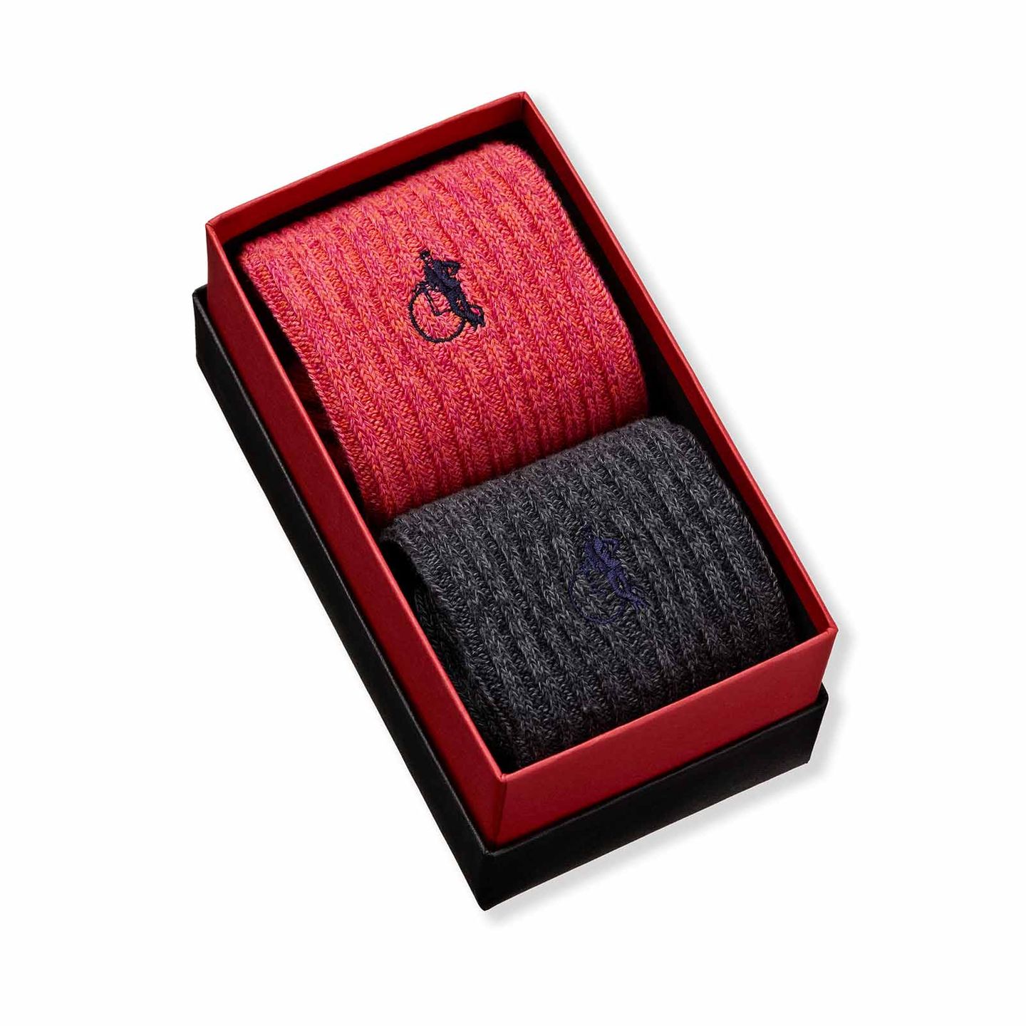 Hampstead 2 pair boot socks in red and black and in a presentation box