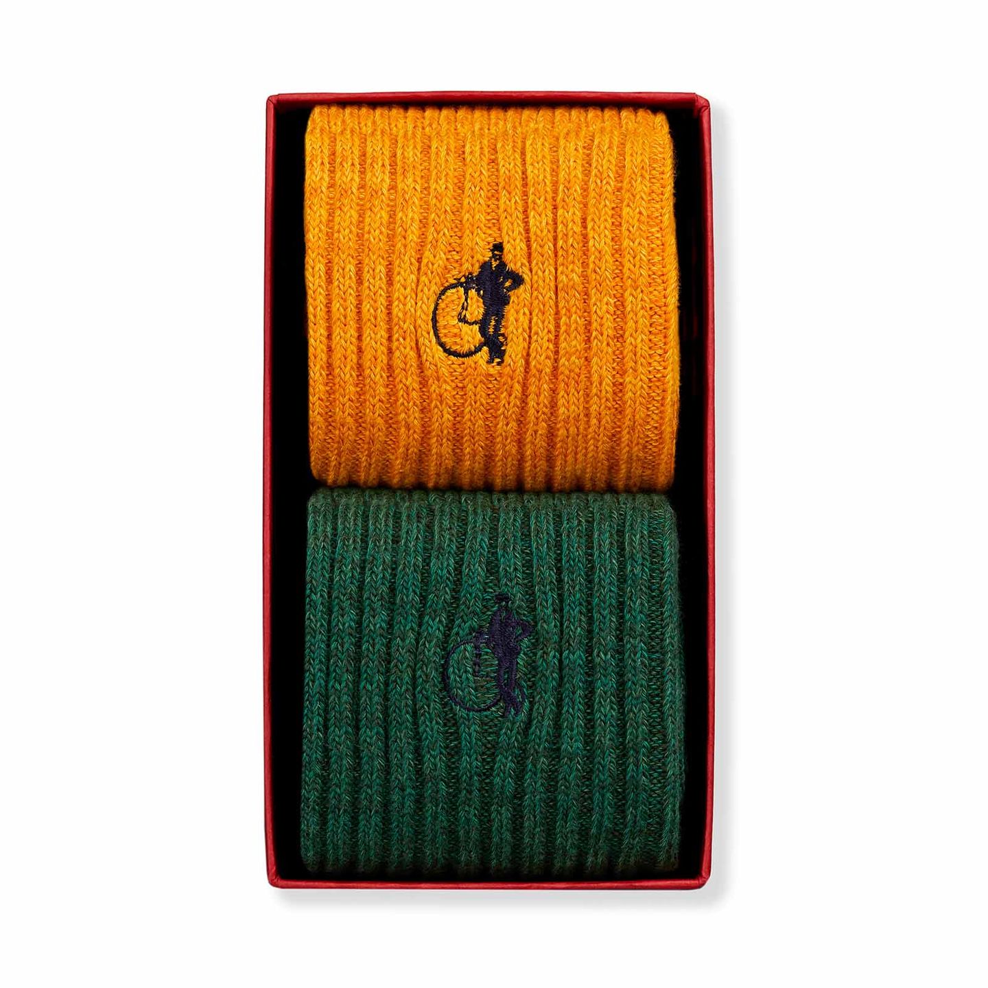 Holland Park Boot 2 pair box with a yellow and green pair with black LSC logo