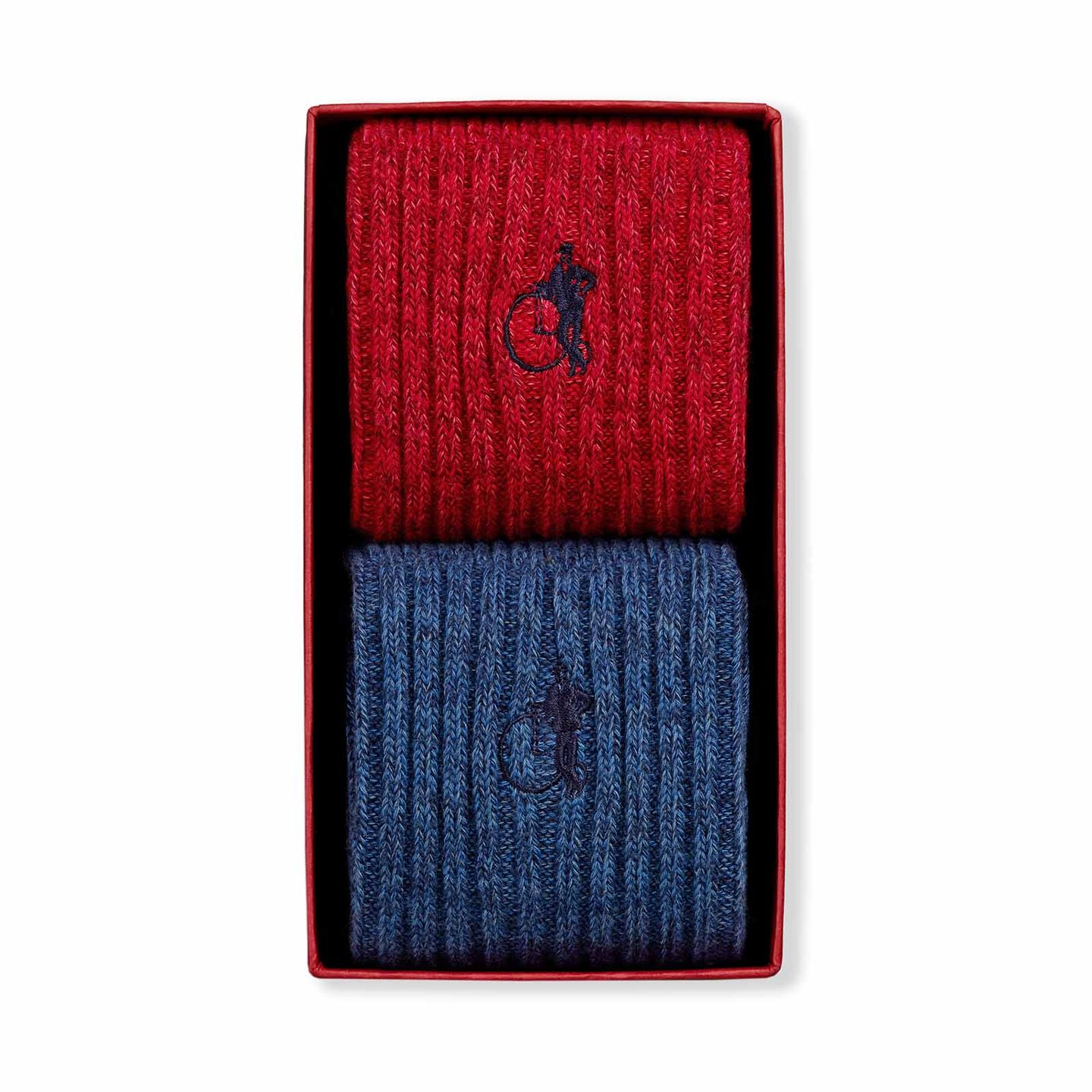 2 pair of red and blue socks in a box