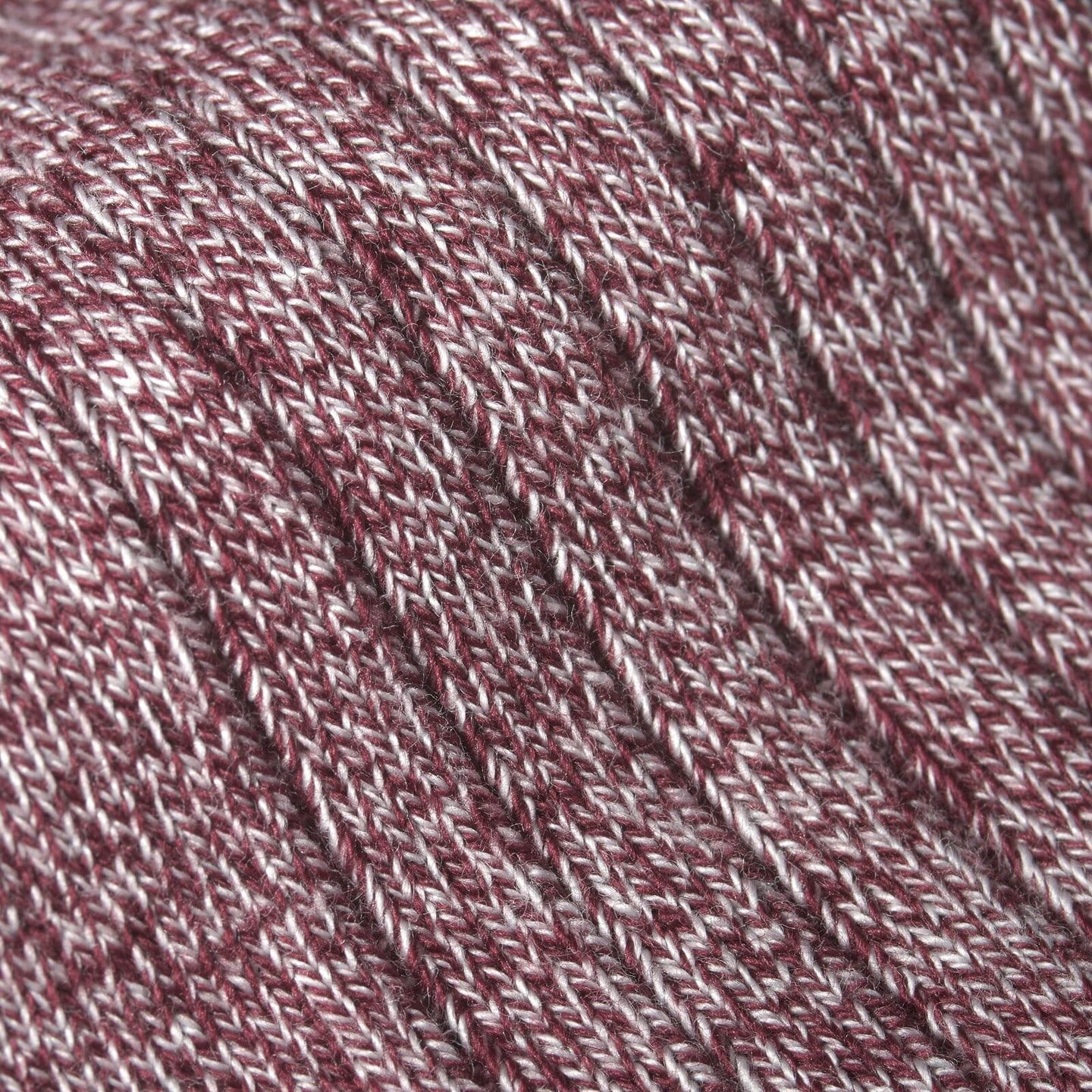 Close up of burgundy and white marl socks