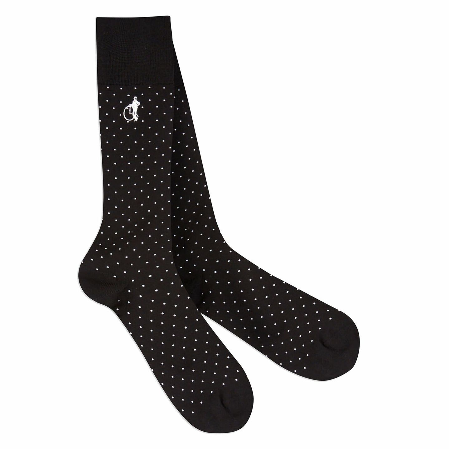 Spot of Style Black Socks with White Dots and London Sock Company logo embroidered