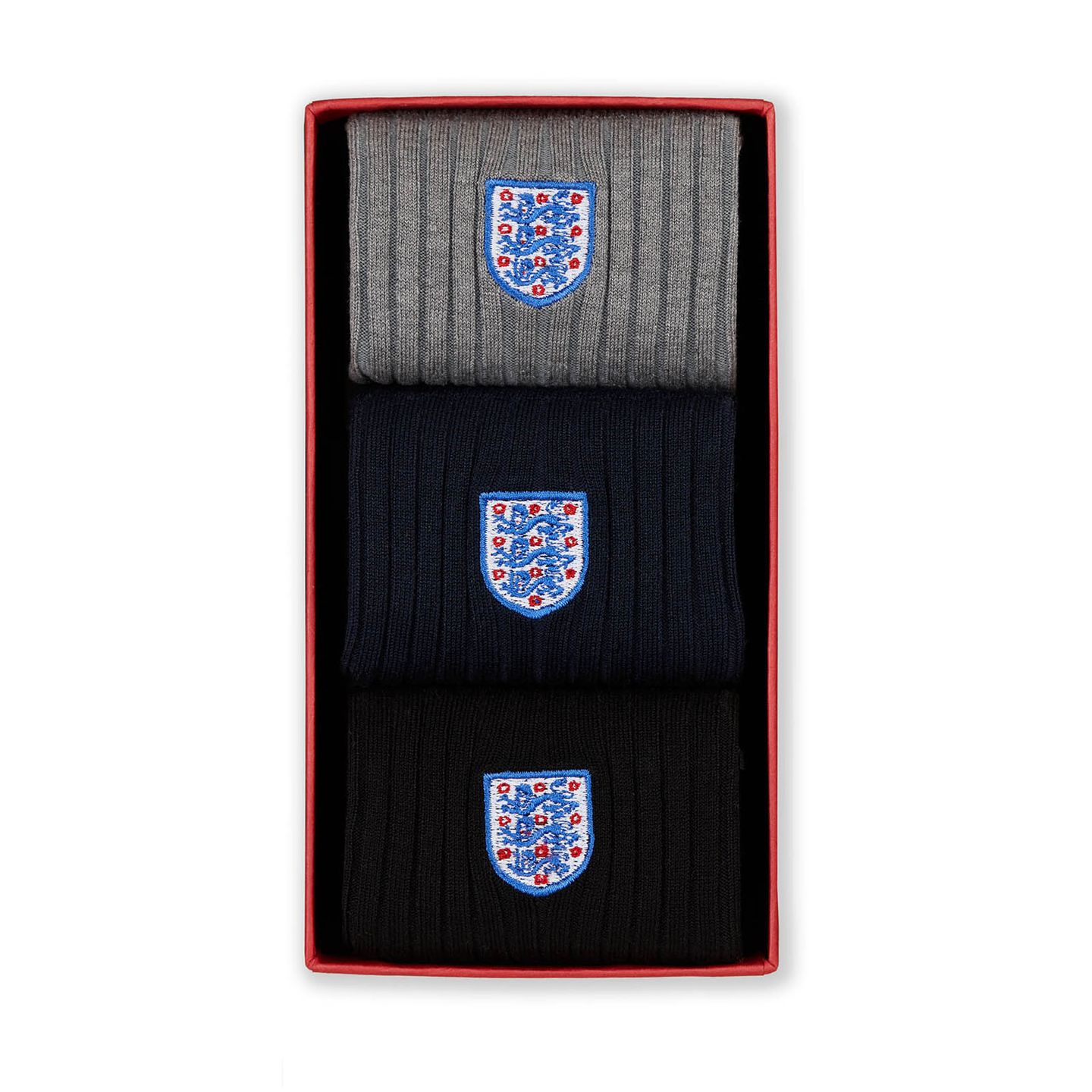 Gaffers Choice for the 3 Lion trio socks in light grey, dark navy and black