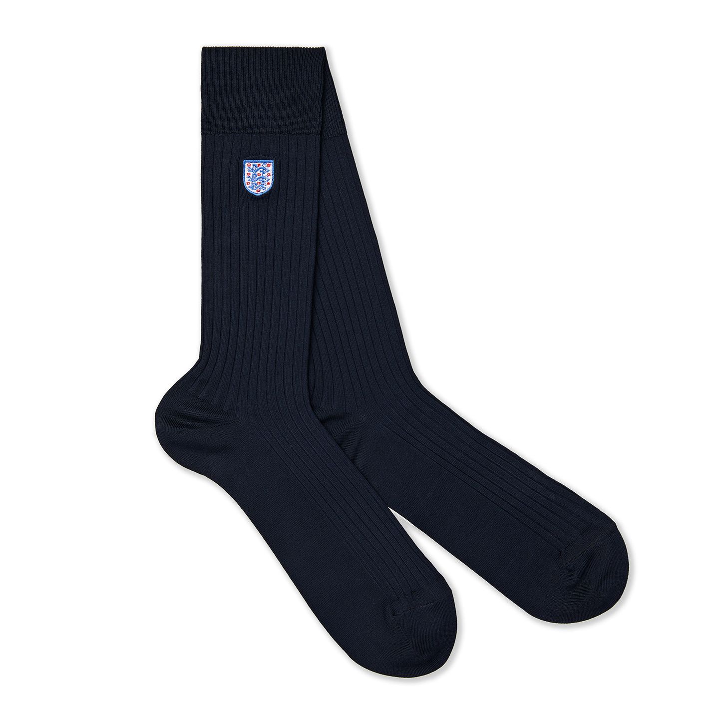 Dark navy blue socks with the 3 lions England logo