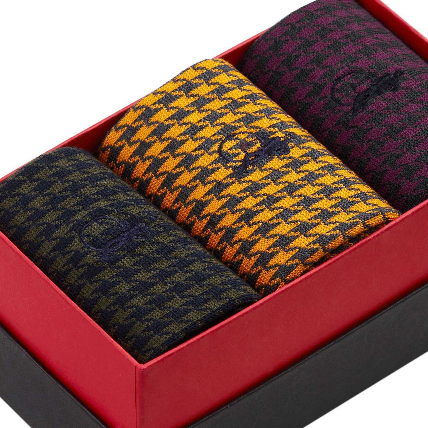 3 pair of Houndtooth patterned socks in a box