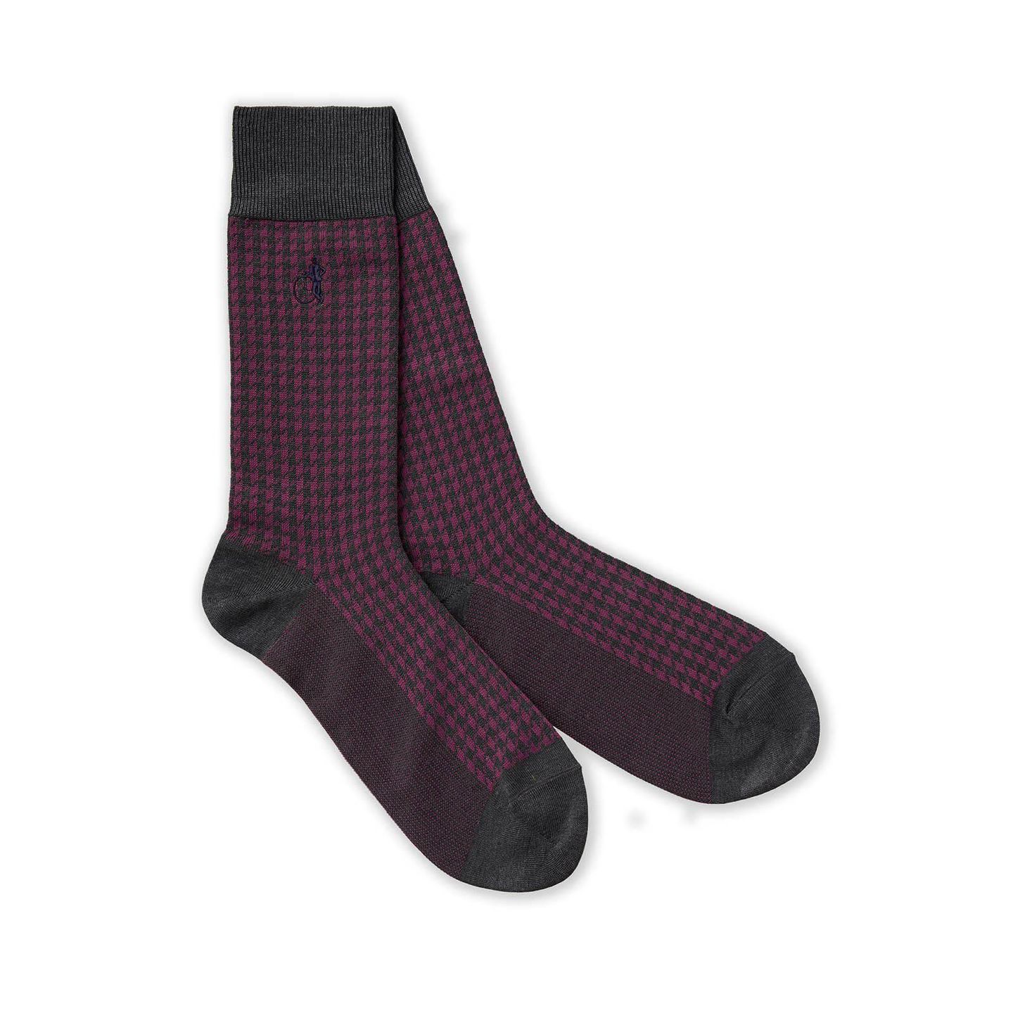 Houndstooth patterned socks in mulberry purple and black