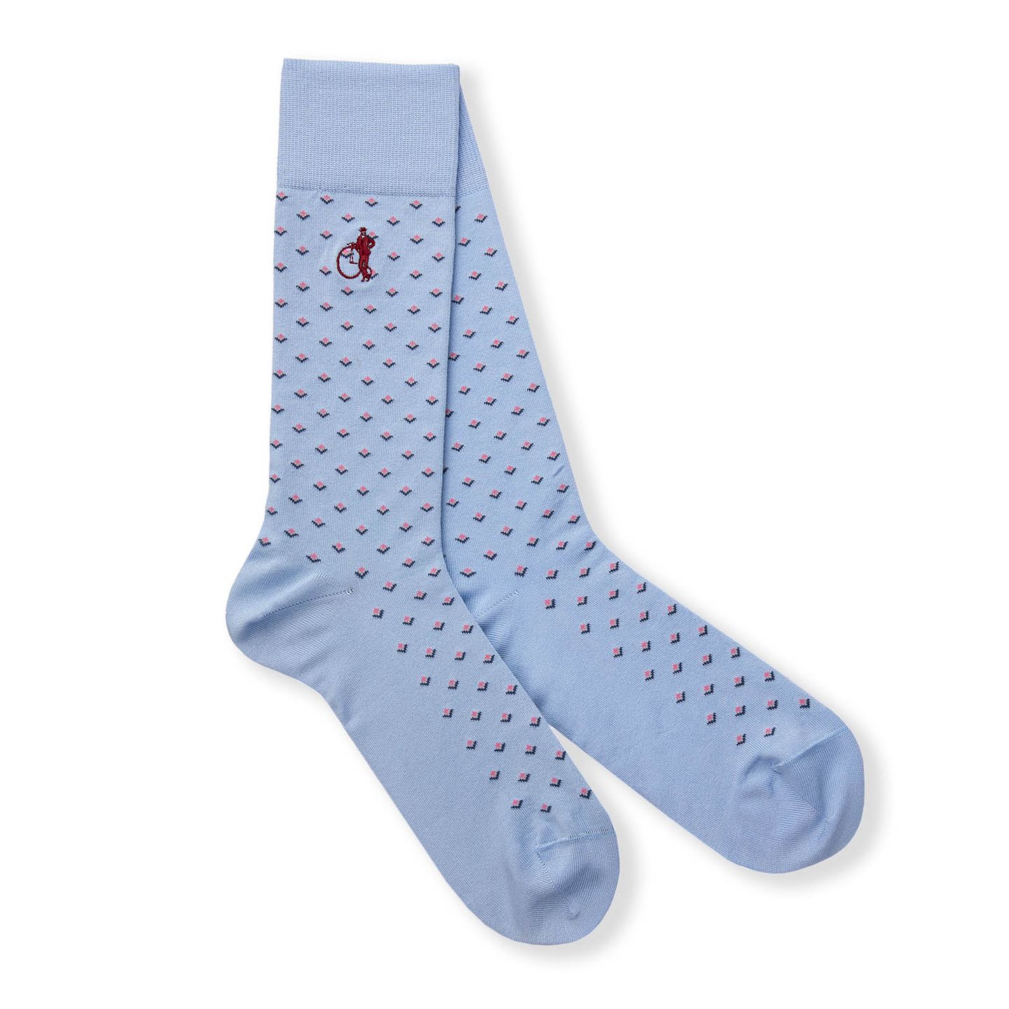 Ilaria light blue and dark blue and red diamond patterned socks