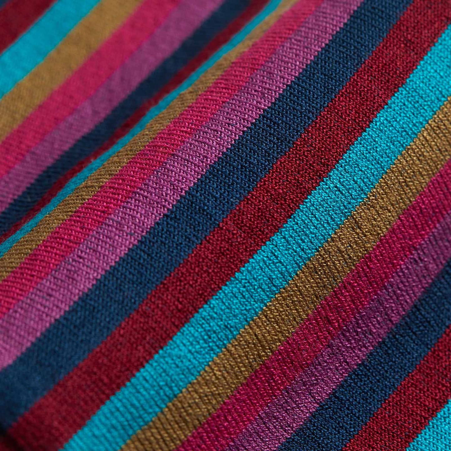 Close up of a sock with multiple different stripes of colours
