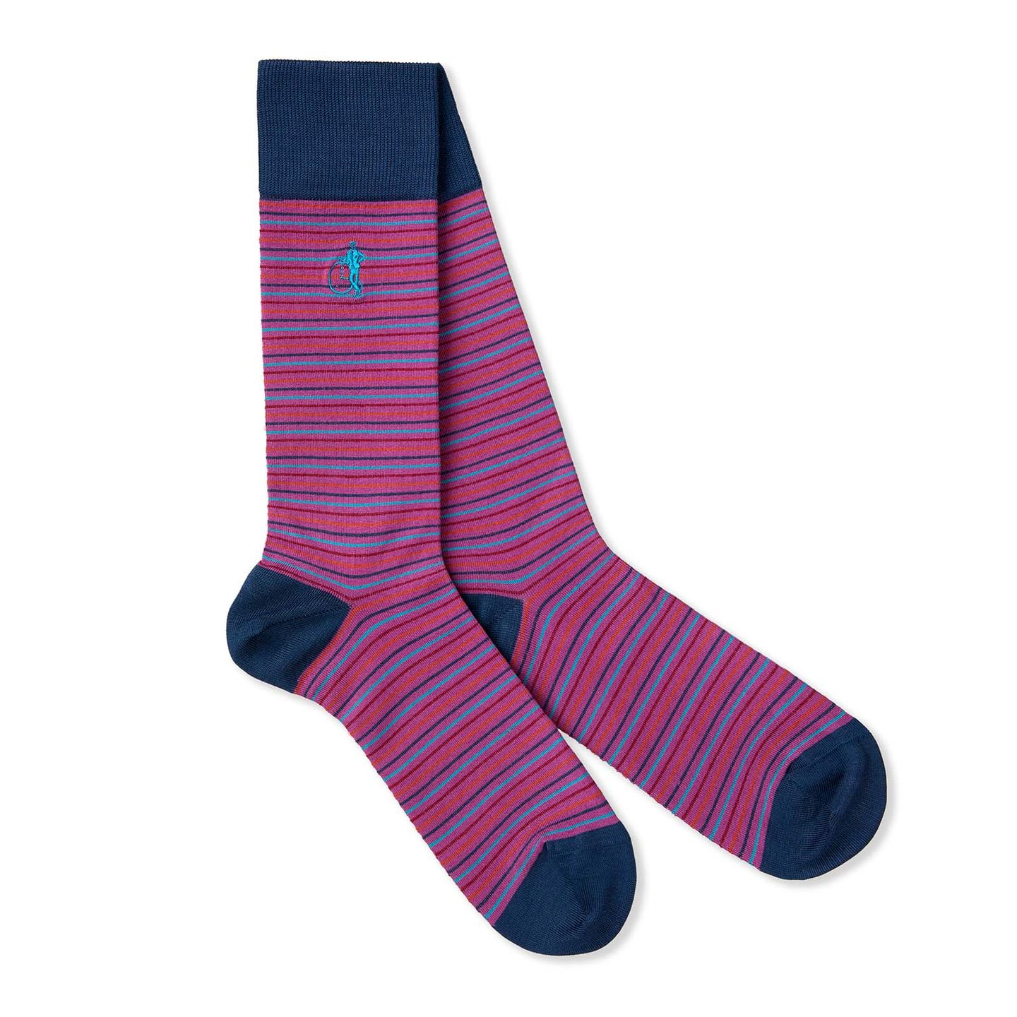 Pink stripped socks with various blue and red lines from Ilara collection