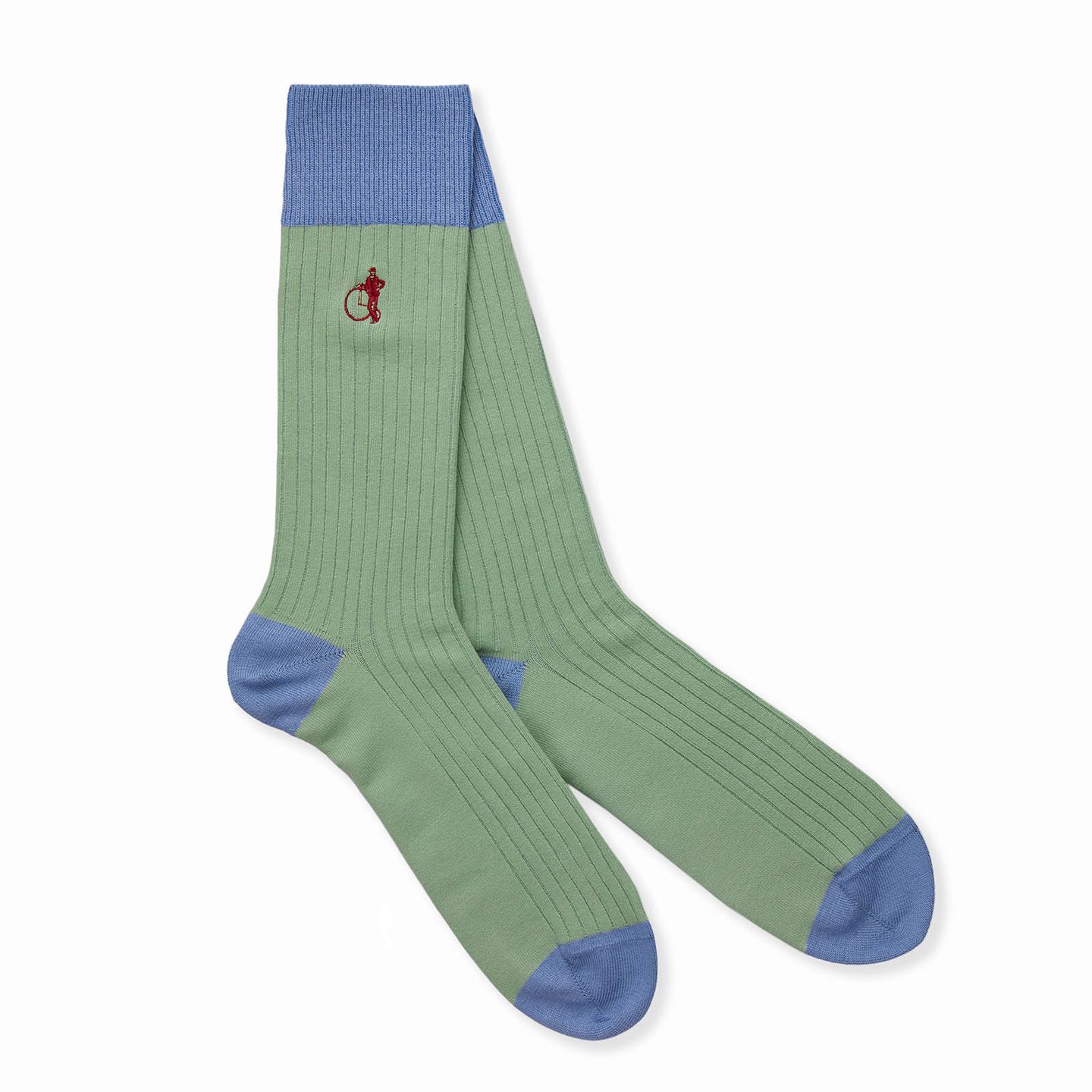 A pair of socks filled in the colours of green and blue