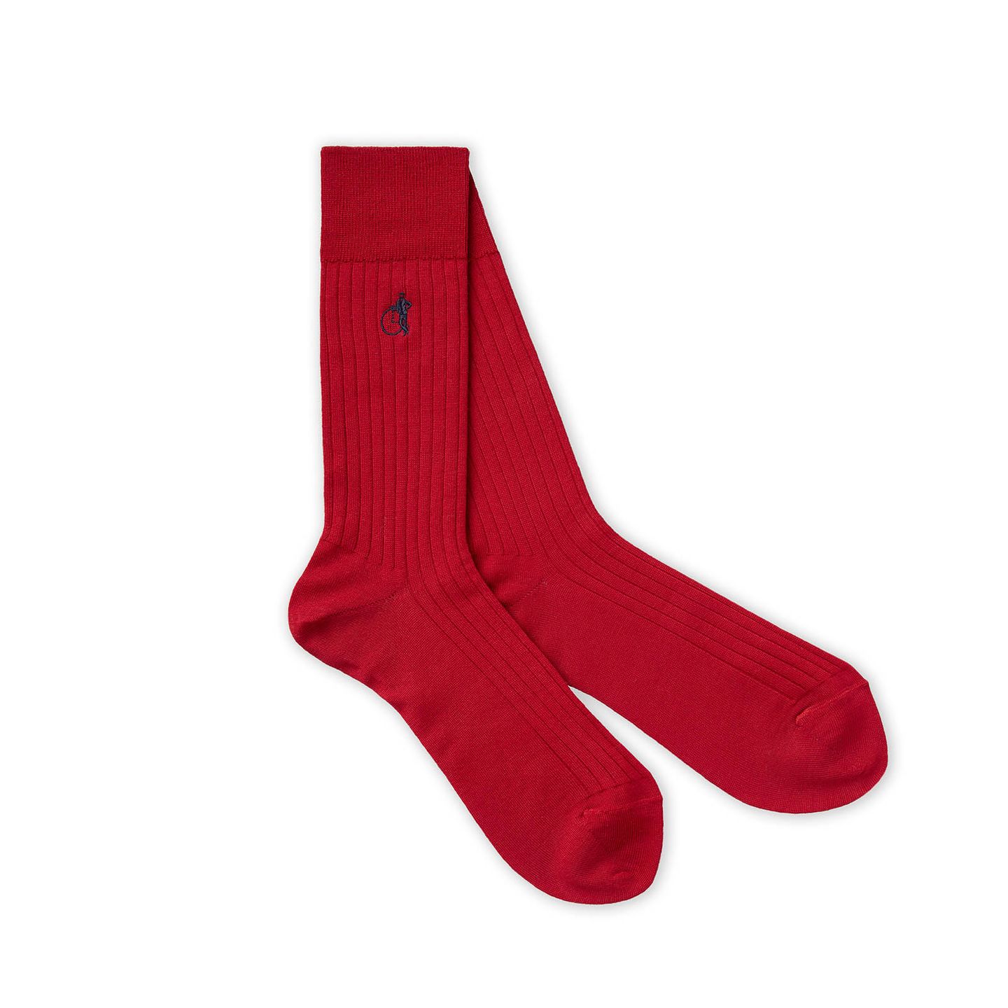 A pair of red socks with a white background