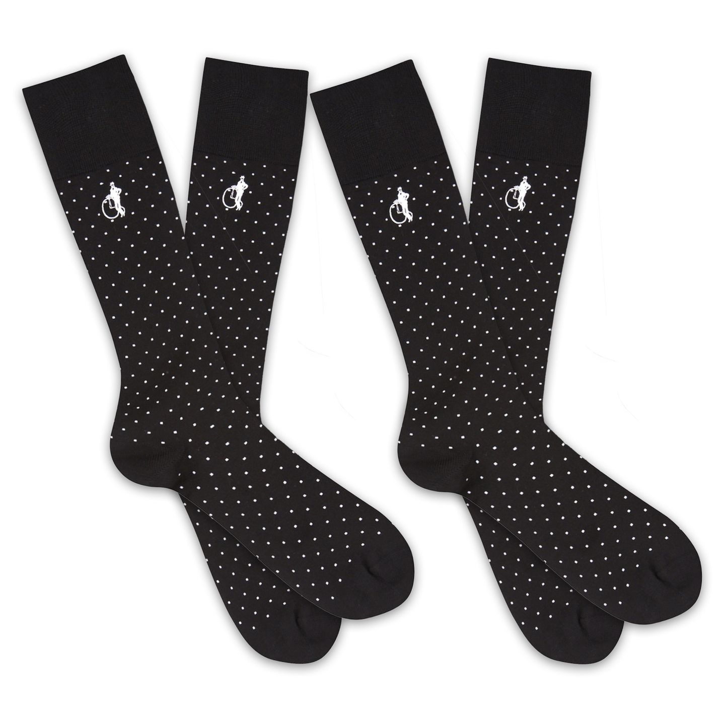 2 pairs of black socks with white polka dots, part of the Spot of Style Collection