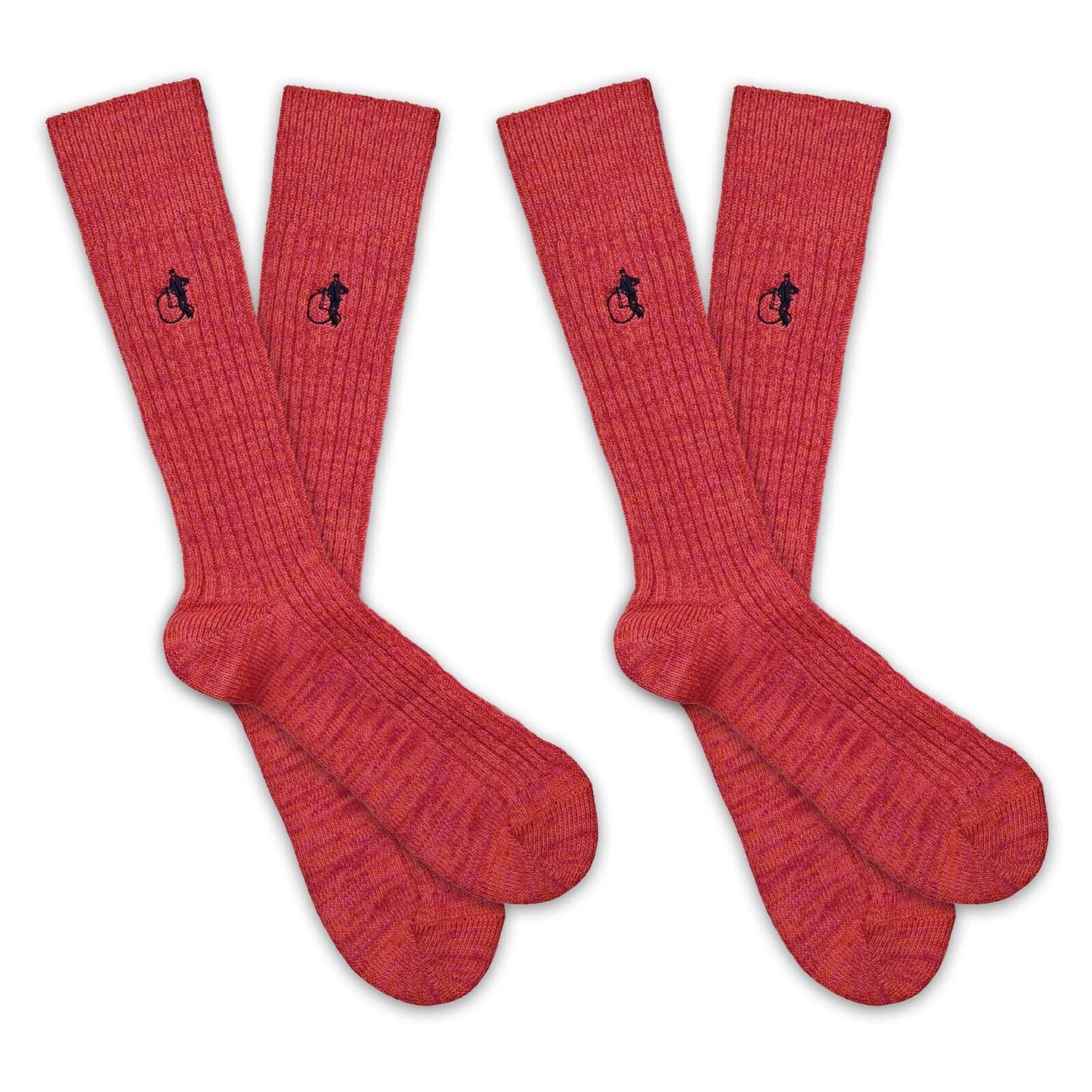 2 pair of red socks with a white background