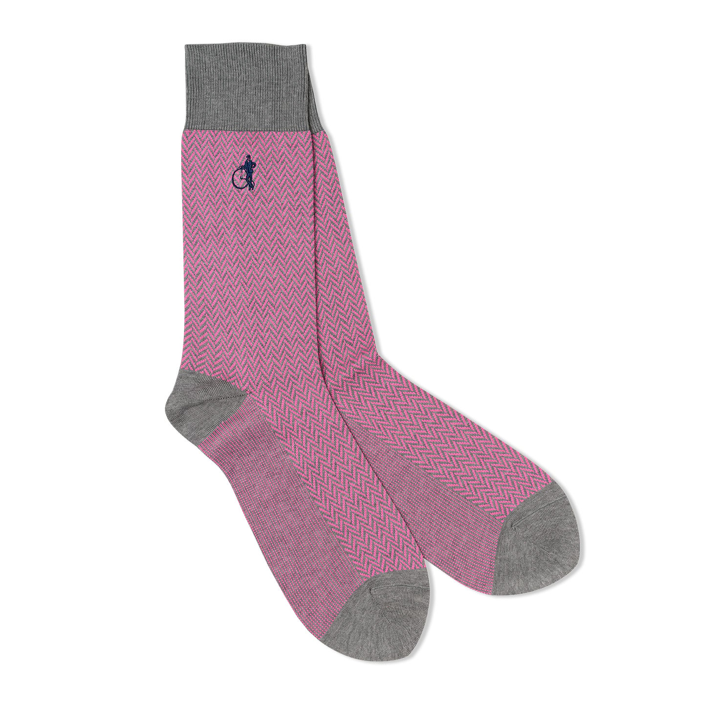Herringbone zig zag patterned socks in pink and grey