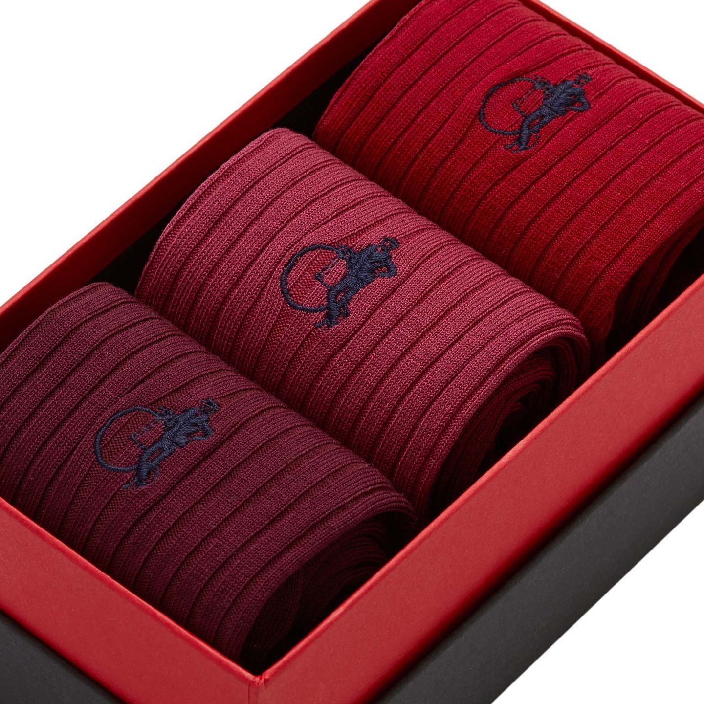 3 pair of red socks in a box