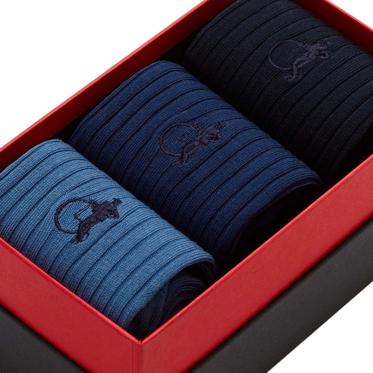 3 pair of simply blue socks in black, navy and denim blue