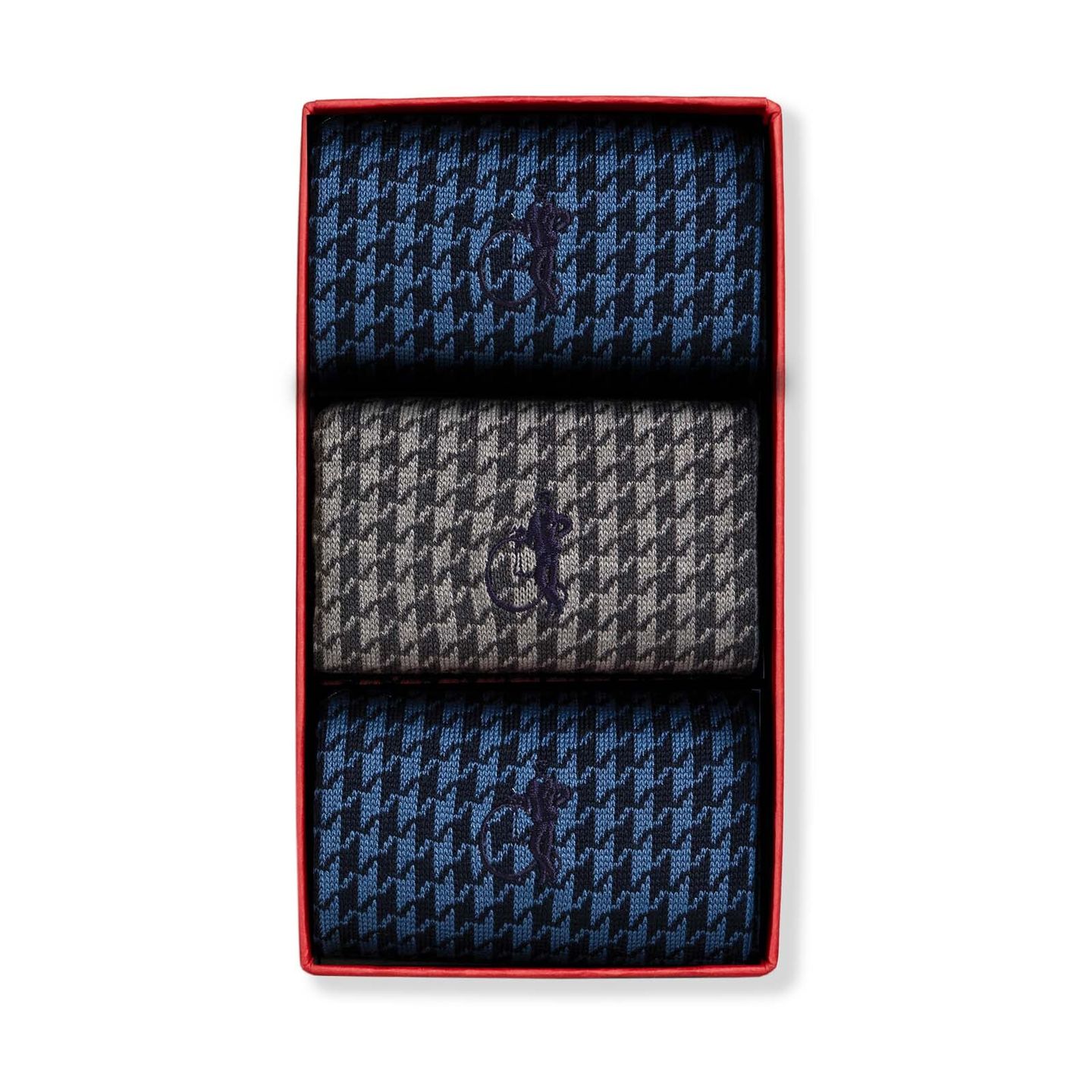 3 pairs of Houndstooth patterned socks in blue and grey