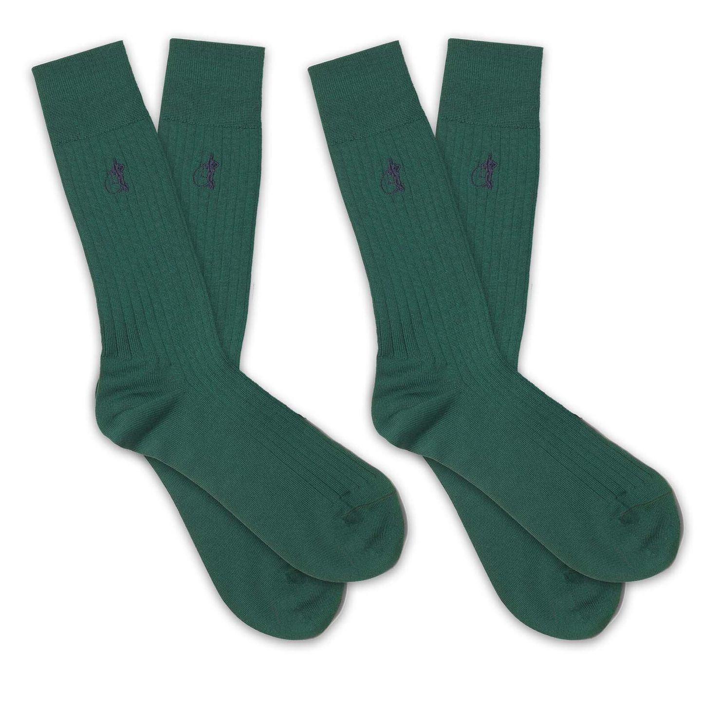 2 pairs of dark green socks with a white background