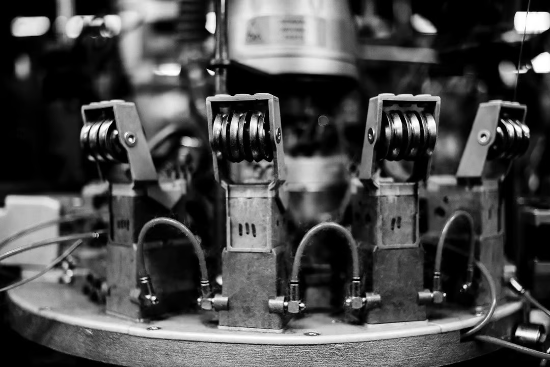 Close up of machines used in the creation of sock production