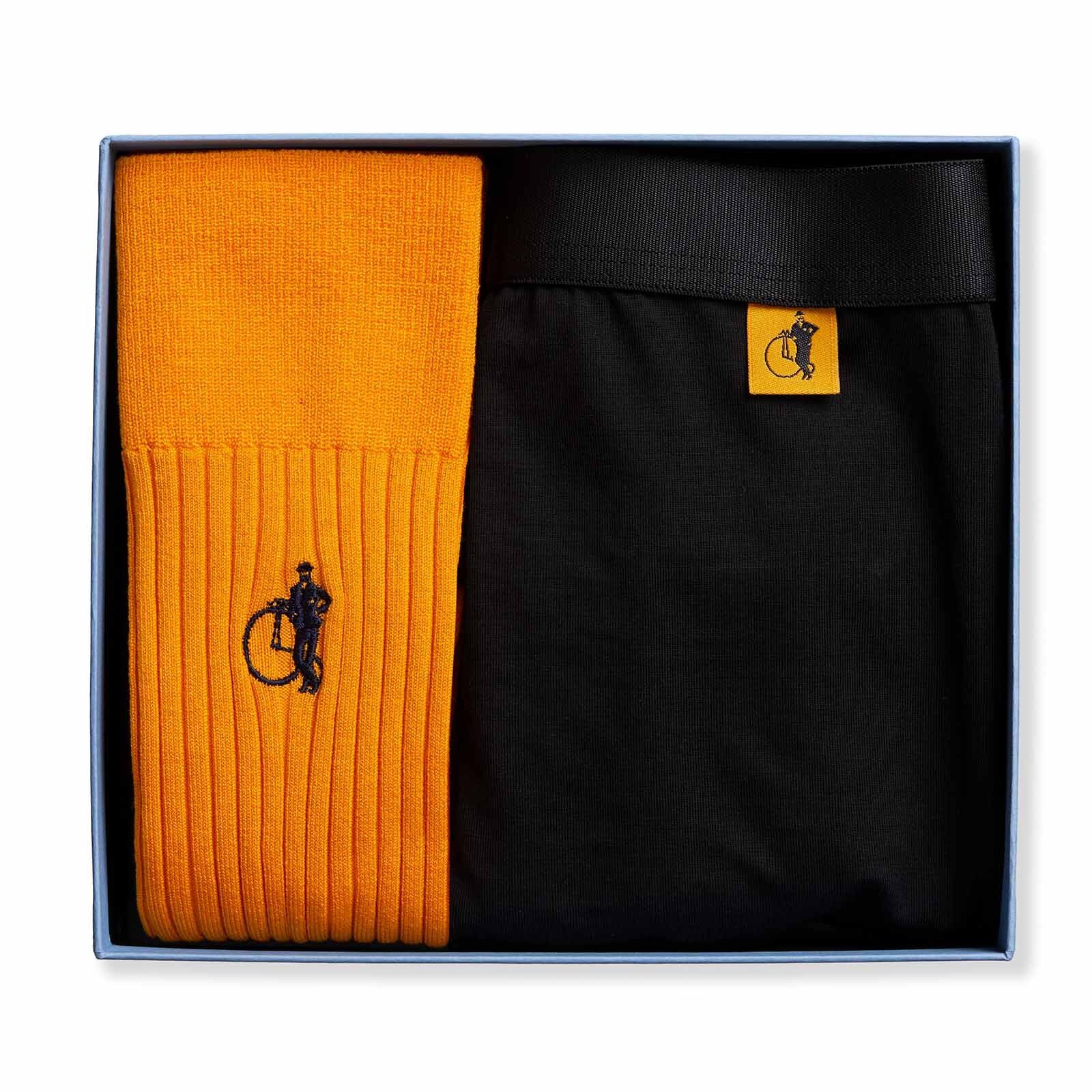 Sock and boxer bundle with black boxer shorts and yellow socks