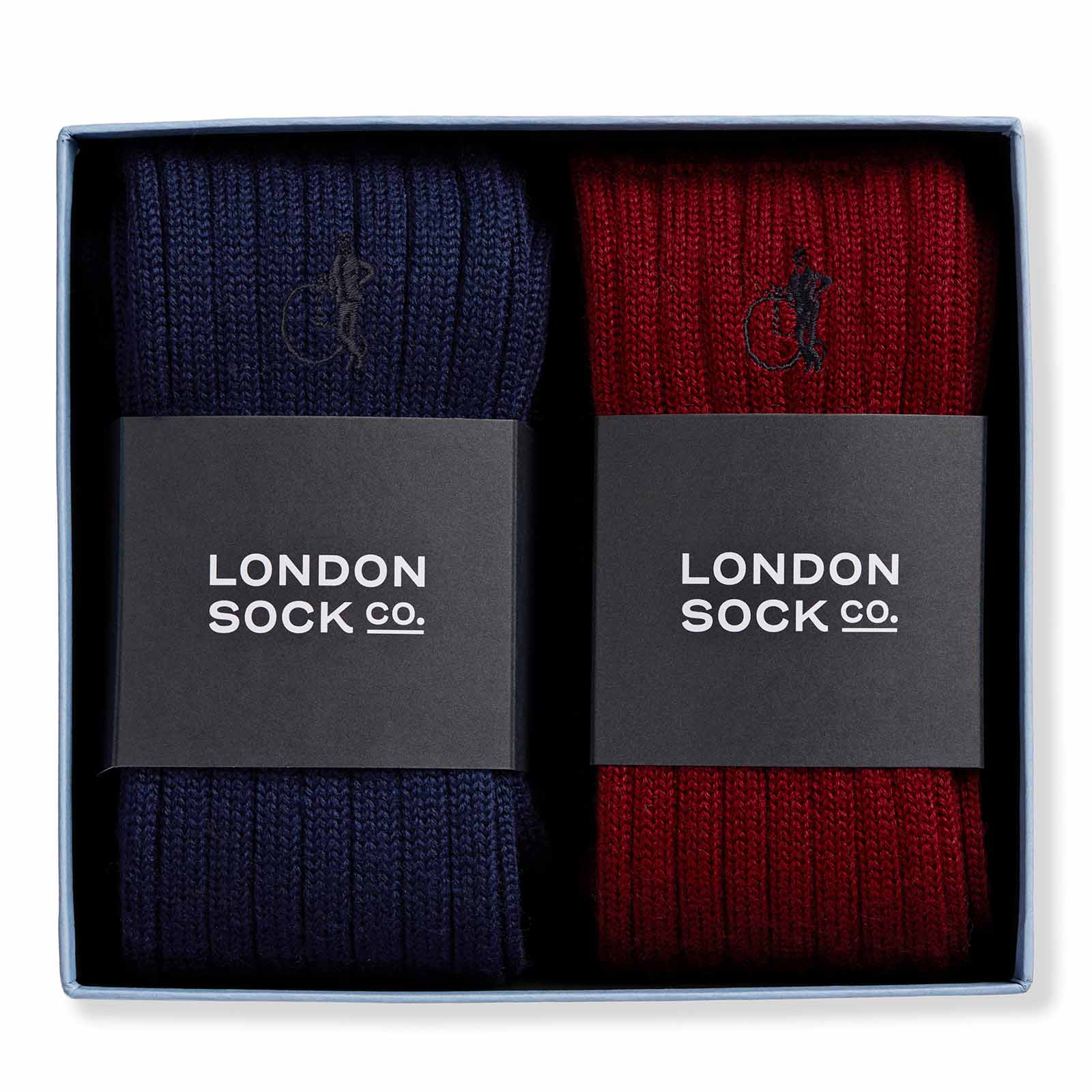 2 pairs of boots socks in dark blue and dark red