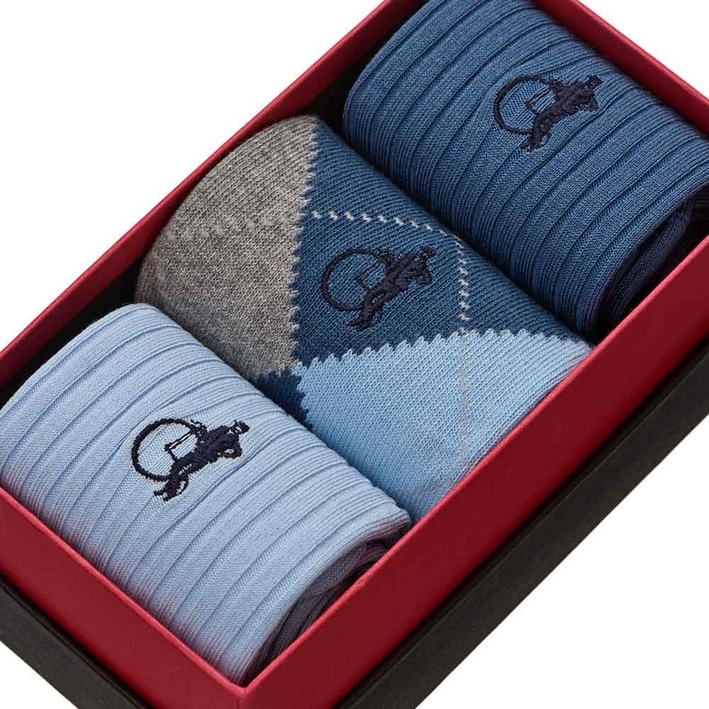 Argyle Blues, 3 - Pair Box - London Sock Company