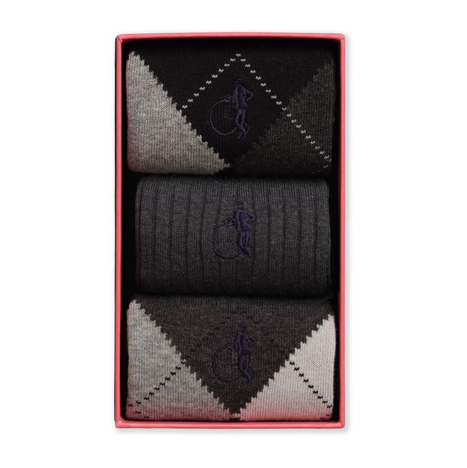 Argyle Shadow, 3 - Pair Box - London Sock Company