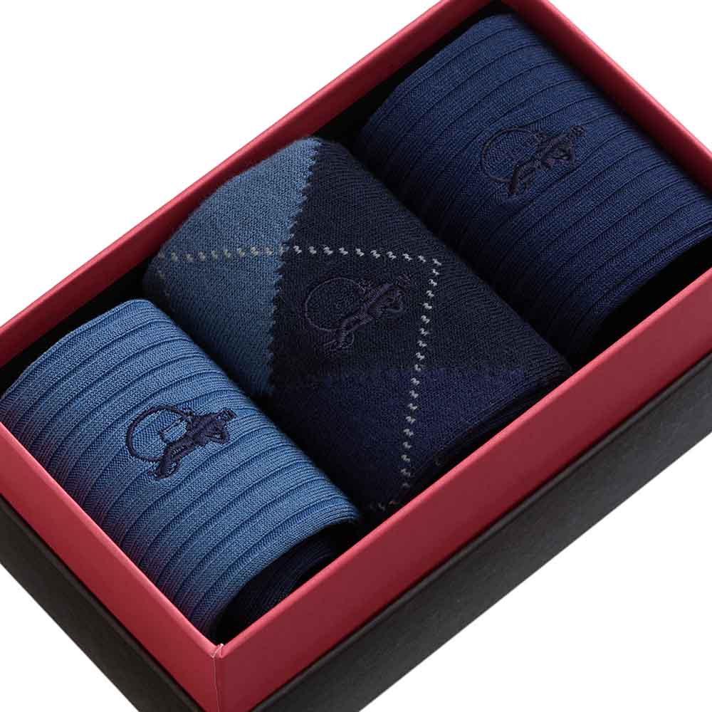 Blue Argyle, 3 - Pair Box - London Sock Company