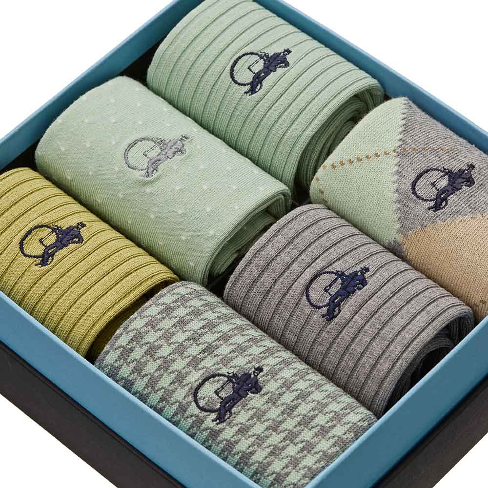 Dash of Class, Sage, 6 - Pair Box - London Sock Company