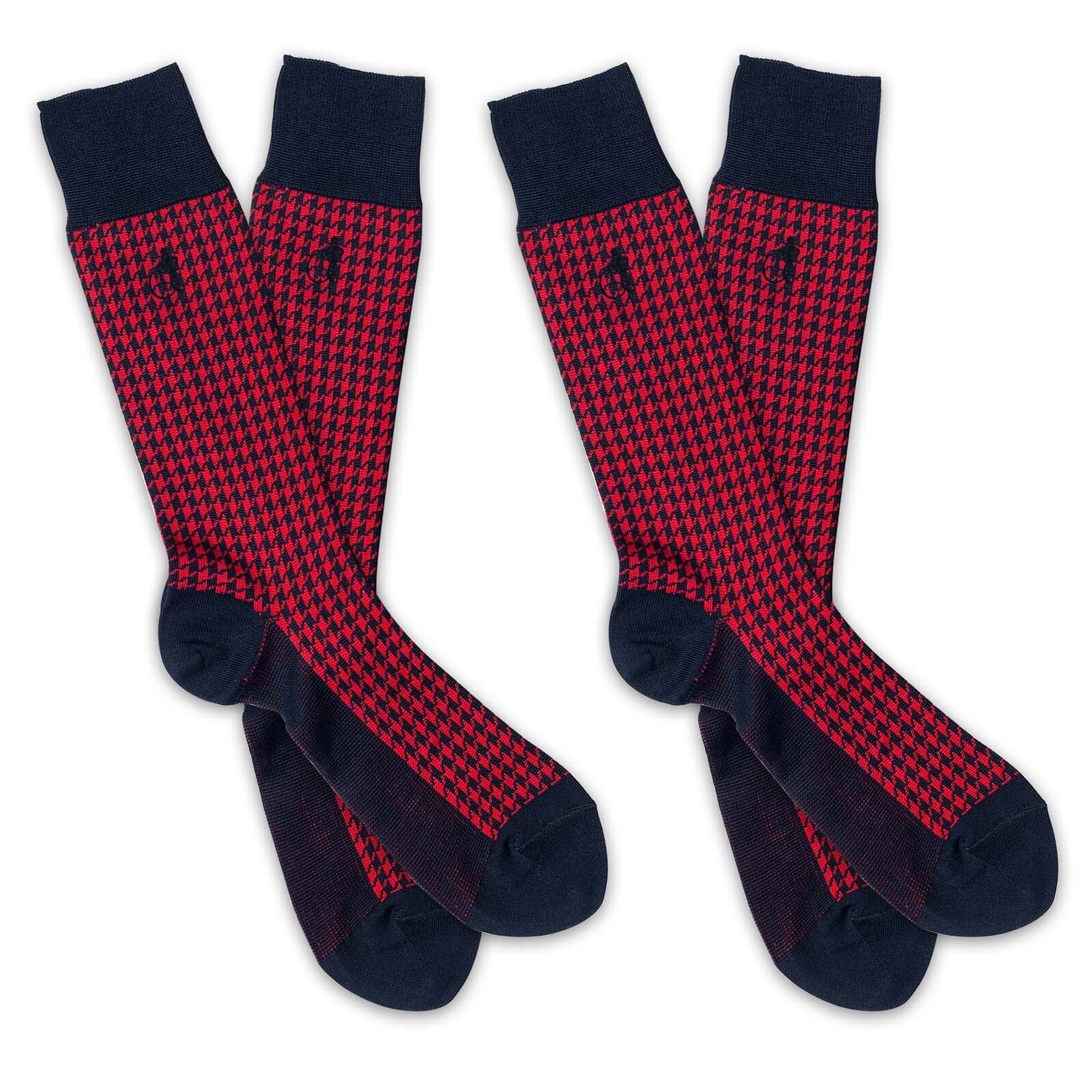 Houndstooth Style, 2 - Pair, Red - London Sock Company