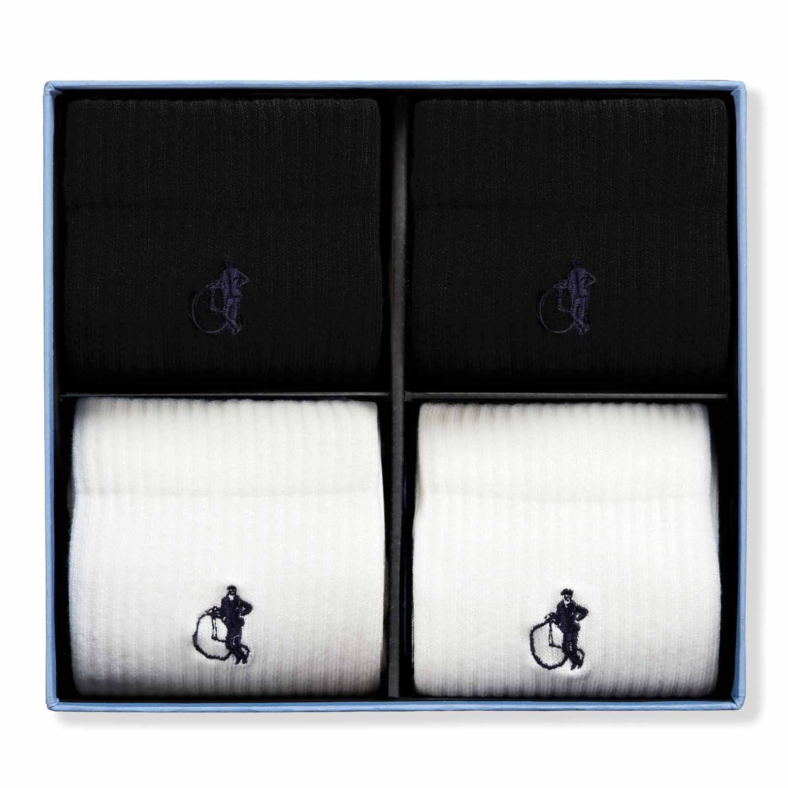 Simply Active Crew, White & Black, 4 - Pair Box - London Sock Company