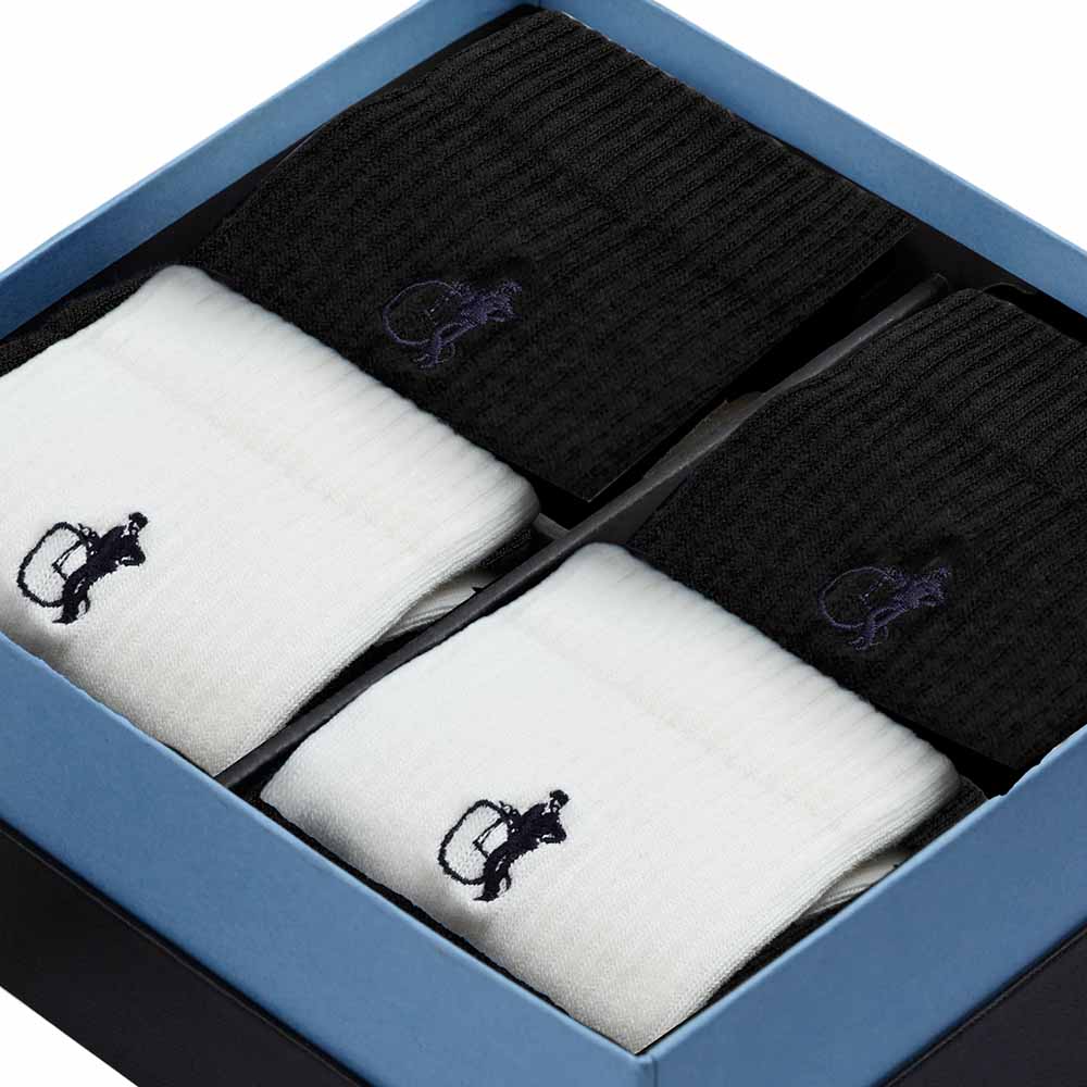 Simply Active Crew, White & Black, 4 - Pair Box - London Sock Company