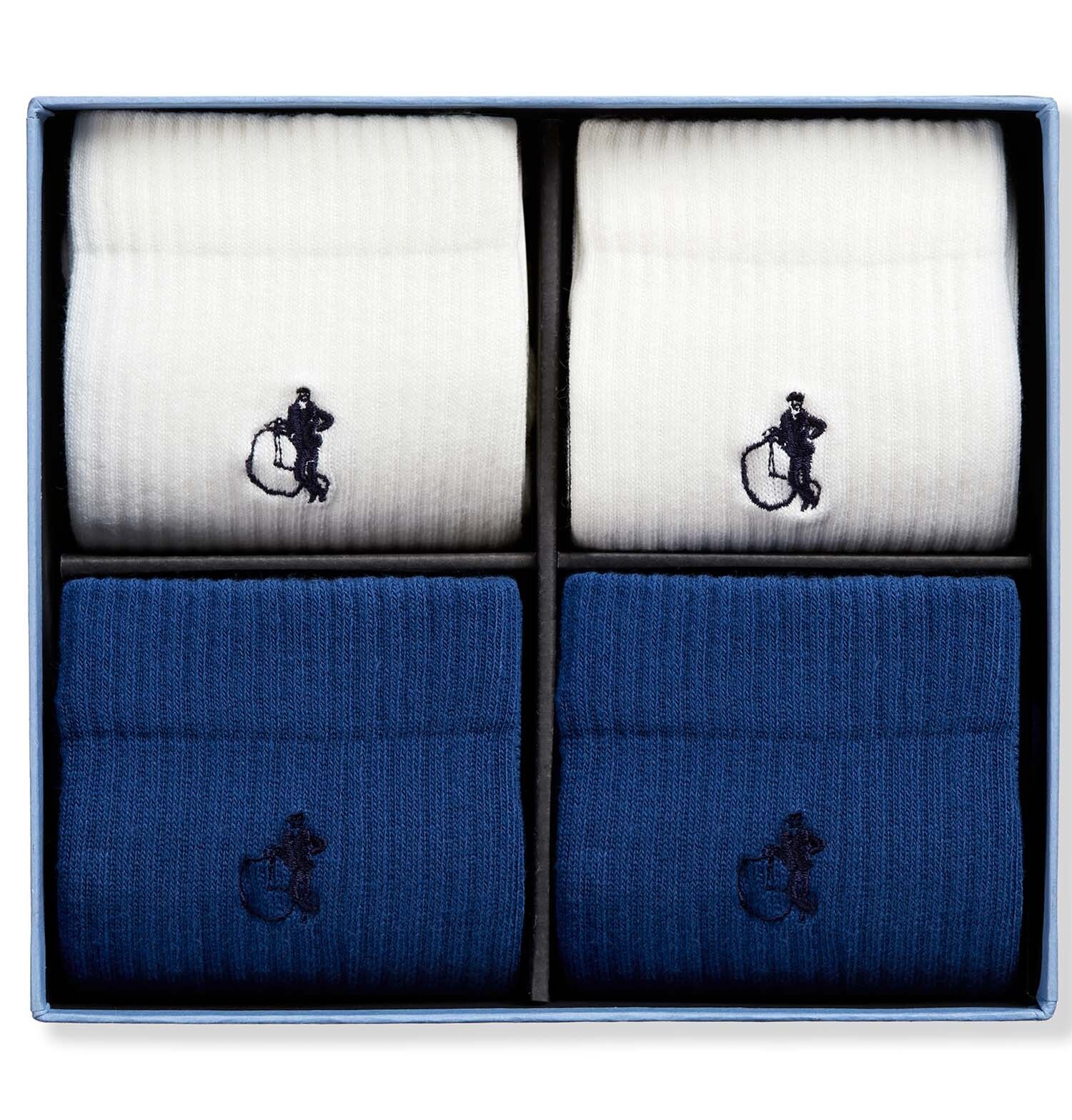 Simply Active Crew, White & Navy, 4 - Pair Box - London Sock Company