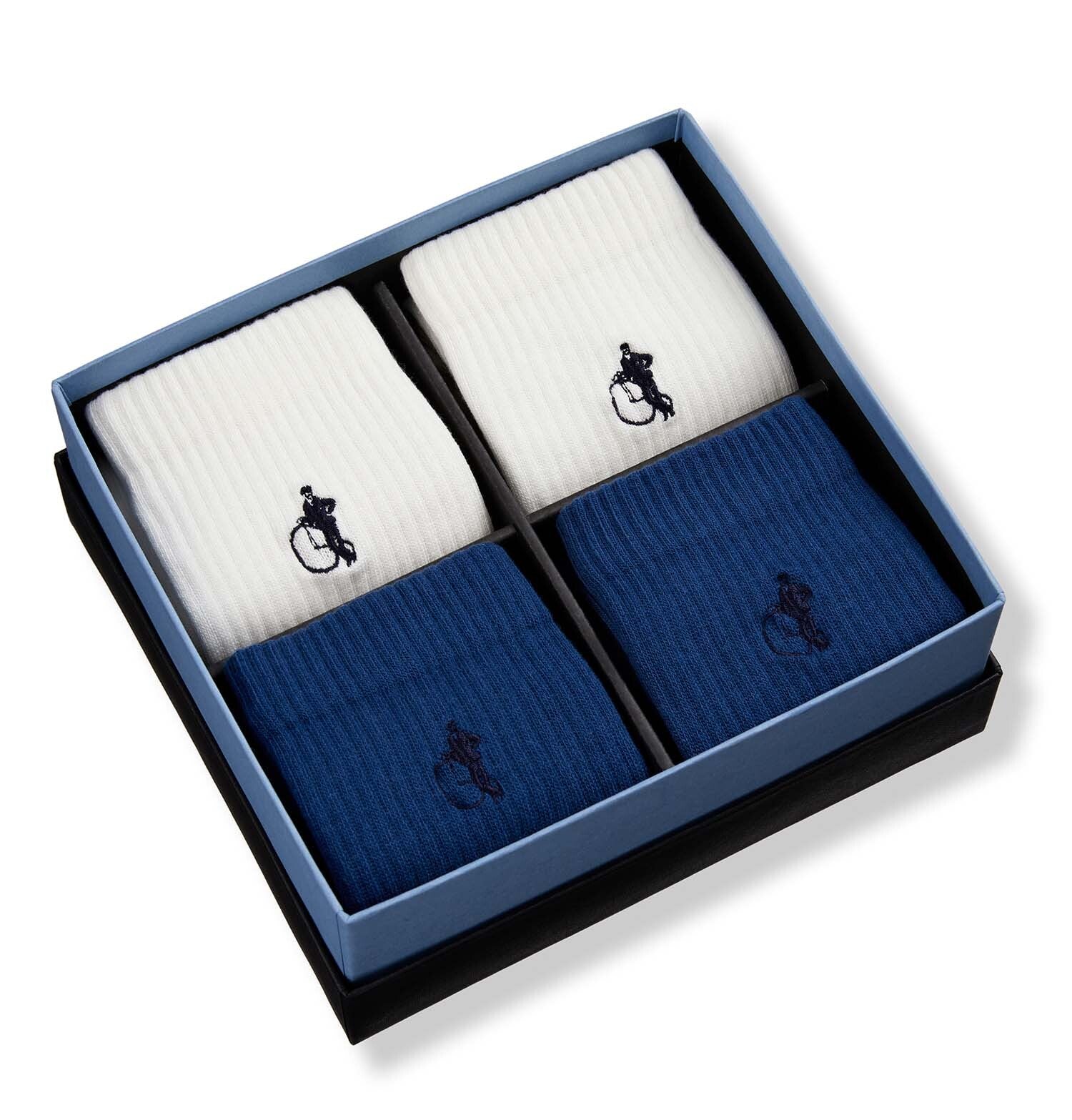 Simply Active Crew, White & Navy, 4 - Pair Box - London Sock Company