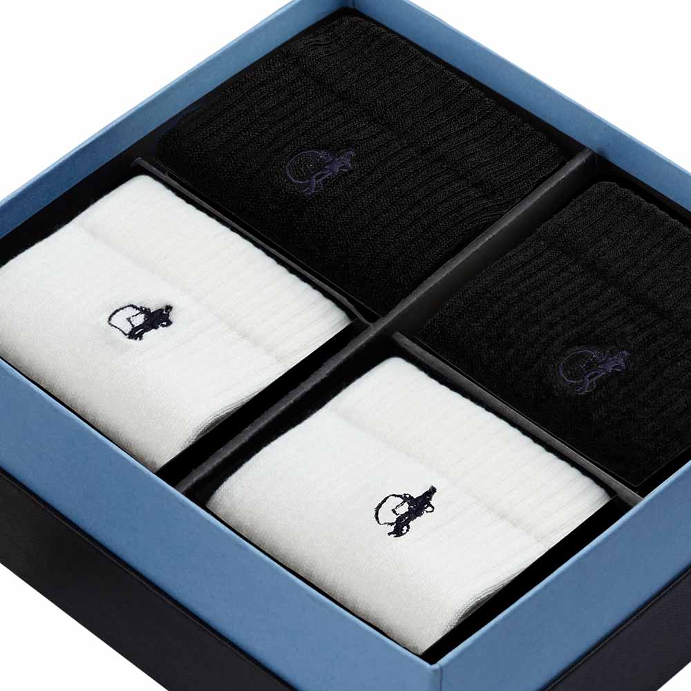 Simply Active Quarter, White & Black, 4 - Pair Box - London Sock Company