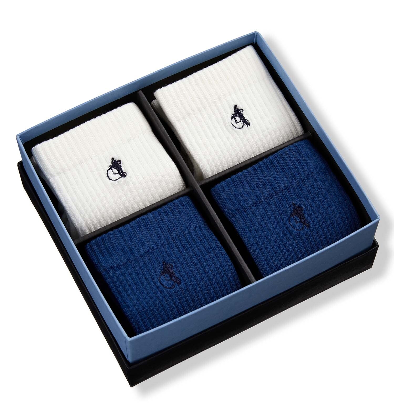 Simply Active Quarter, White & Navy, 4 - Pair Box - London Sock Company